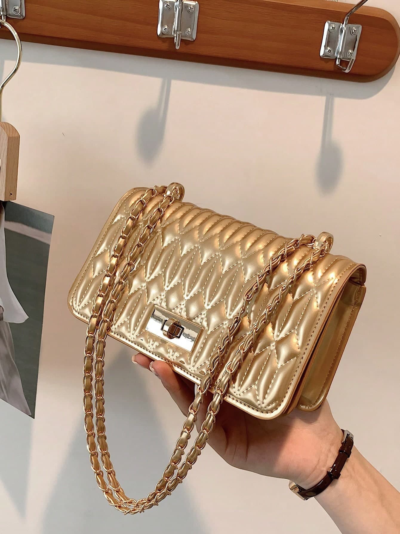 Quilted Diamond Lattice Faux Leather Fashionable Versatile Minimalist Chain Shoulder Bag