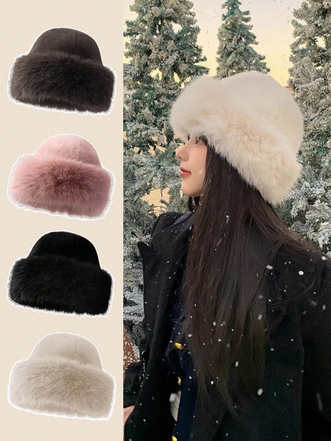 Livesso 1pc Women's Winter Plush Bucket Hat, Women's Fashionable Thick Hat, Winter Warm Hat, Can Be Paired With Wool Coat, Winter Clothing Winter Outfits