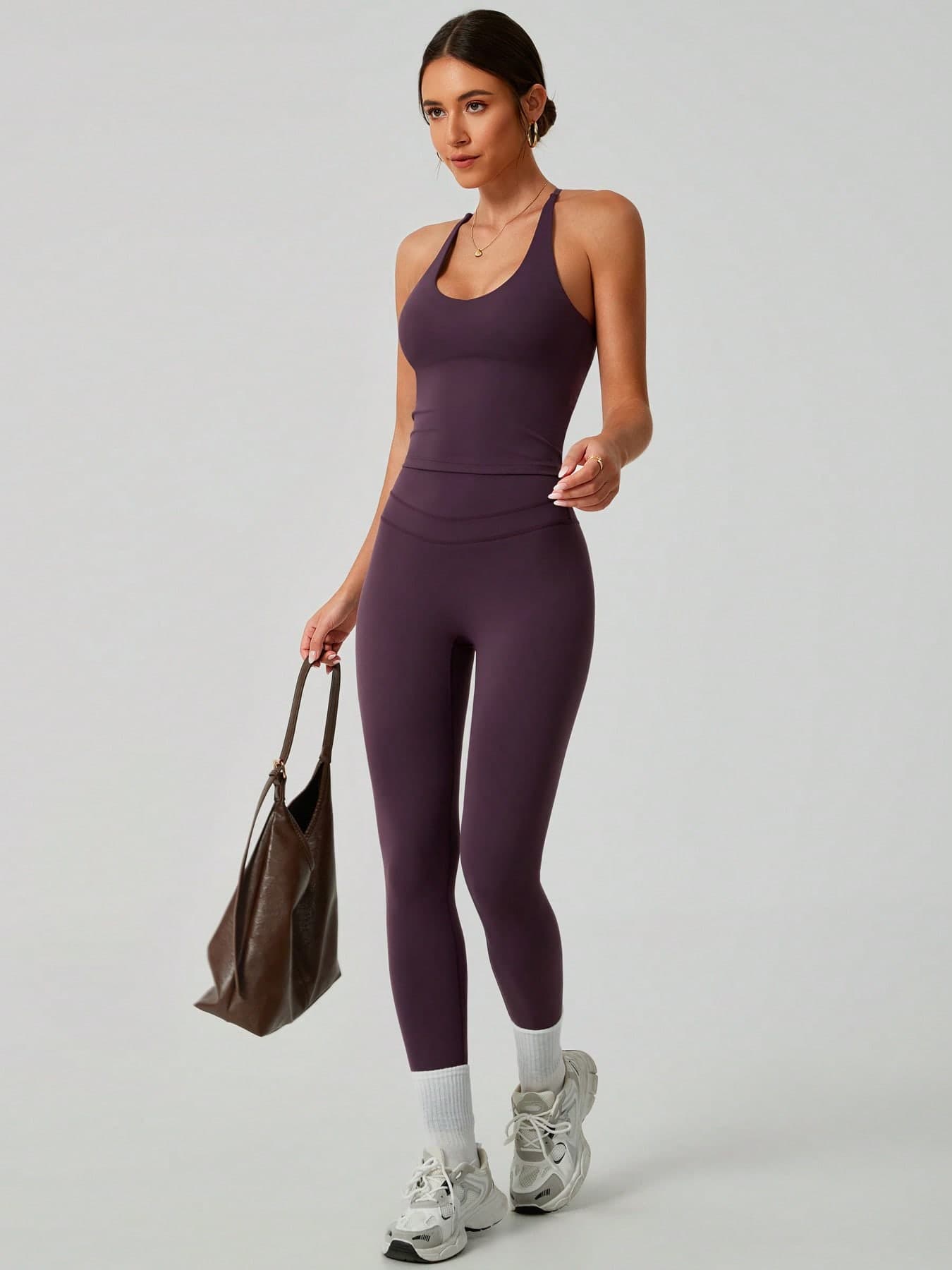 NcmRyu 1 Set Women's Solid Color Camisole & Leggings Sports Suit
