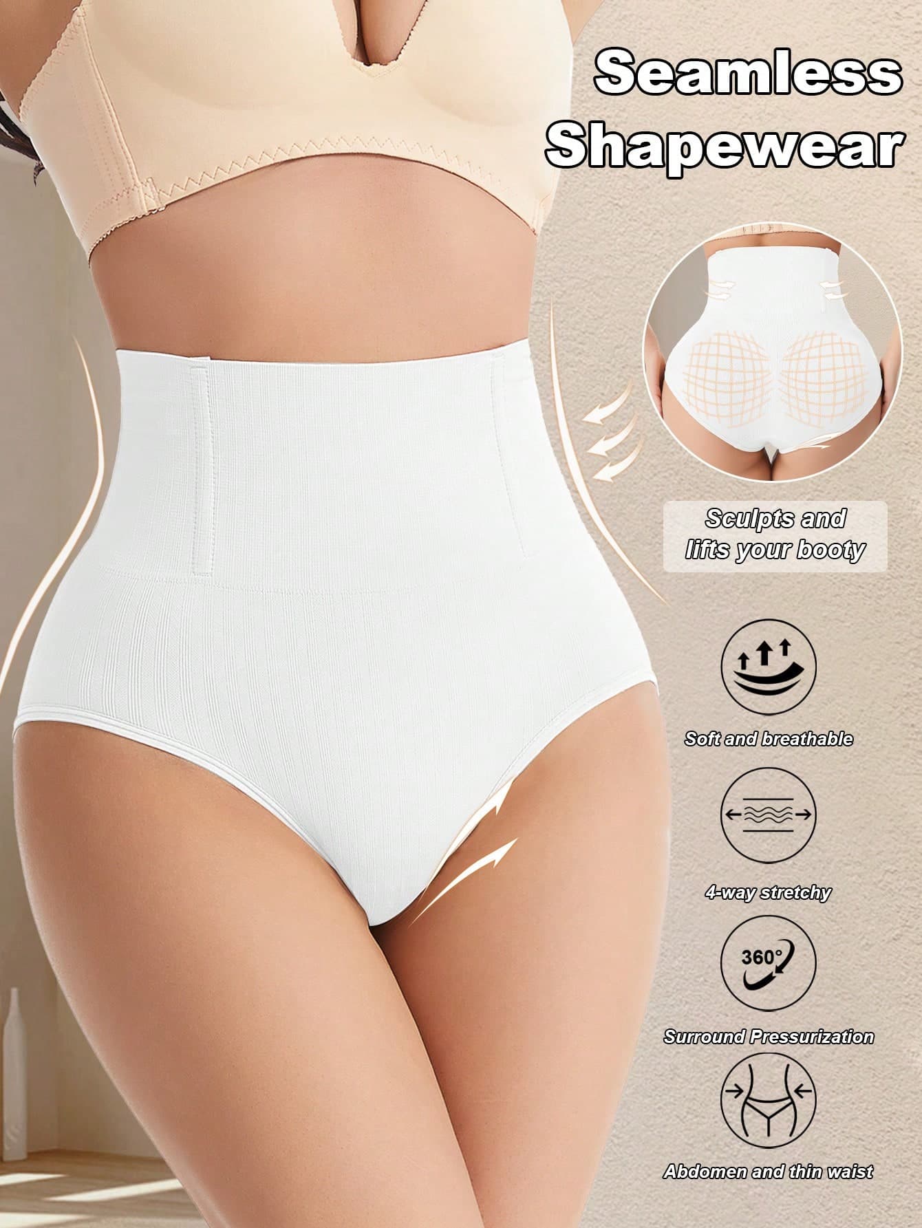 High Waist Shaping Panties, Seamless Tummy Control Underwear, Waist Cincher Shapewear, Slimming Butt Lifting Briefs For Women