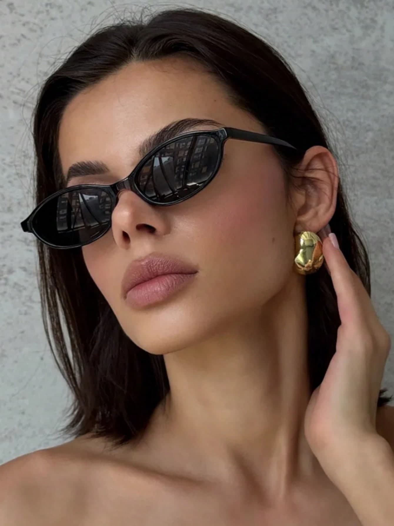 1 Pair Classic Retro Baddie Style Elegant Oval Plastic Small Frame Fashion Glasses, Women, Suitable For Tropical Beach Vacation, Street Photography, Music Festivals, Fits All Face Shapes, Summer Accessory, Back To School Essential, Oval Frame