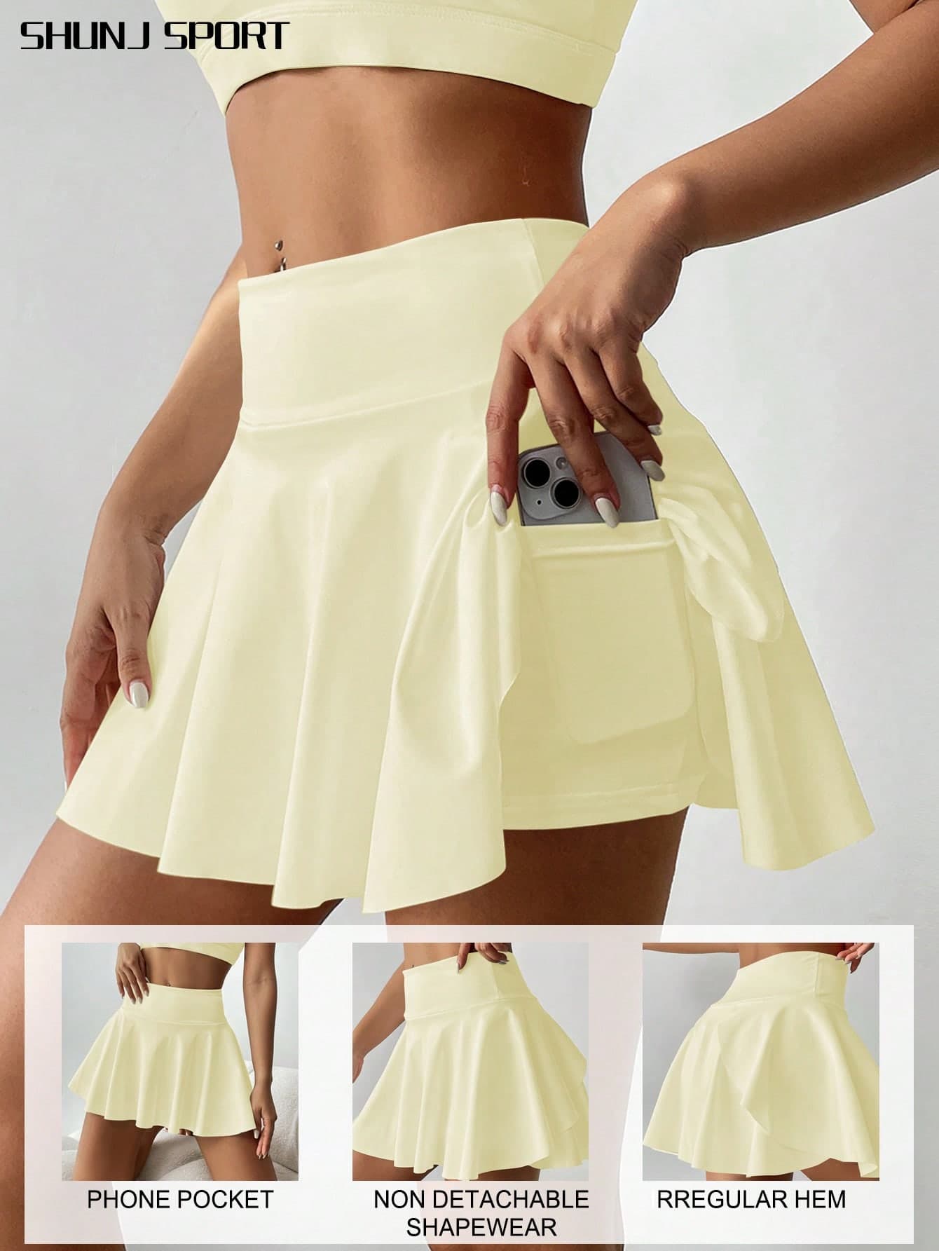 High Waist White Tennis Skort, 2 In 1 Anti-Flashing Golf/Badminton/Fitness Shorts Skirt With Pockets, Summer Sports Skirt Leggings For Yoga, Outdoor Running, New Women Clothing
