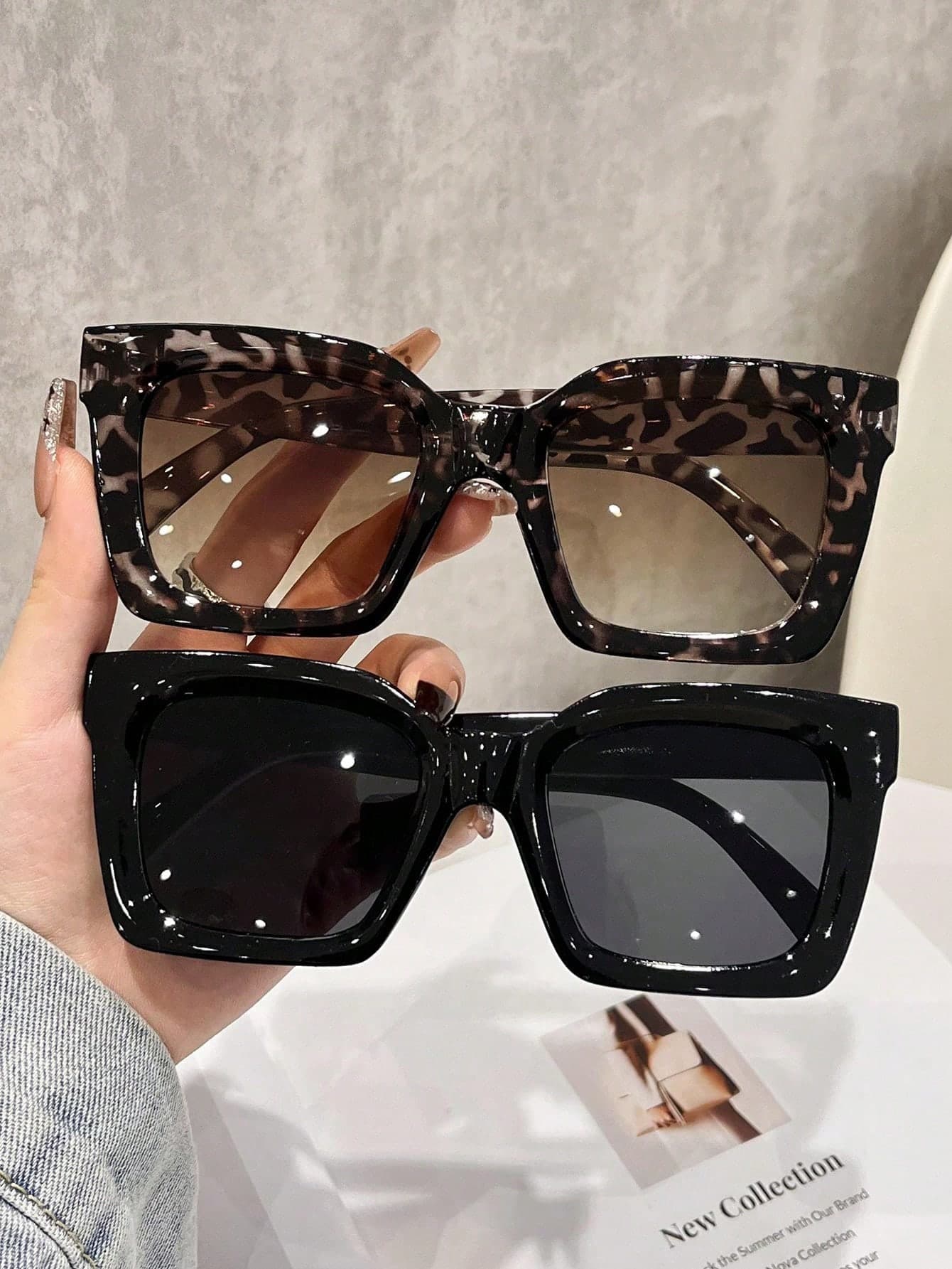 2pcs Women's Oversized Plastic Frame Bohemian Style Fashion Glasses Set, Suitable For Everyday Wear, Accessories