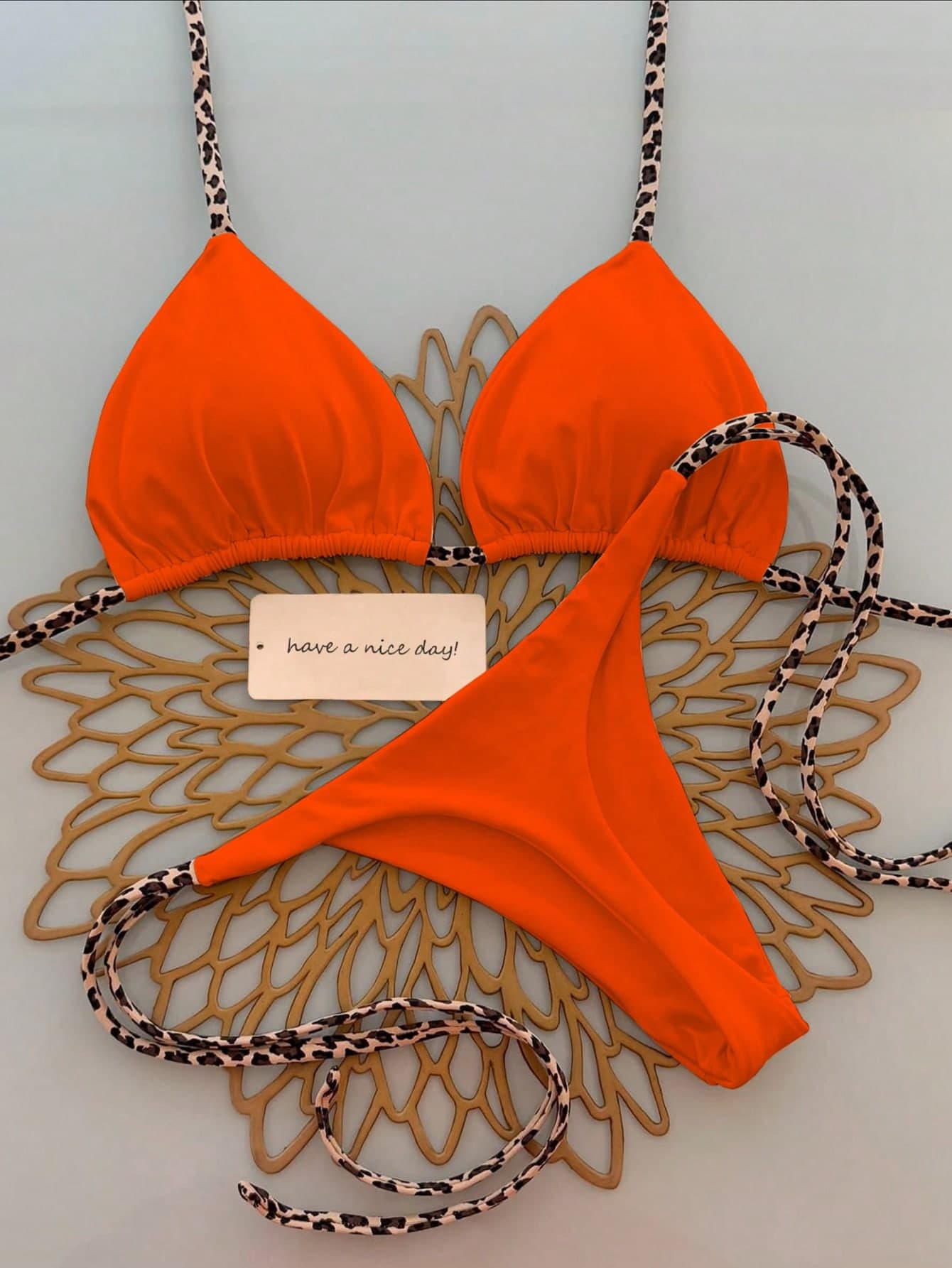 2pcs/Set Minimalist Sexy Halter Strap Leopard Print Bikini, Women Vacation Beach Summer