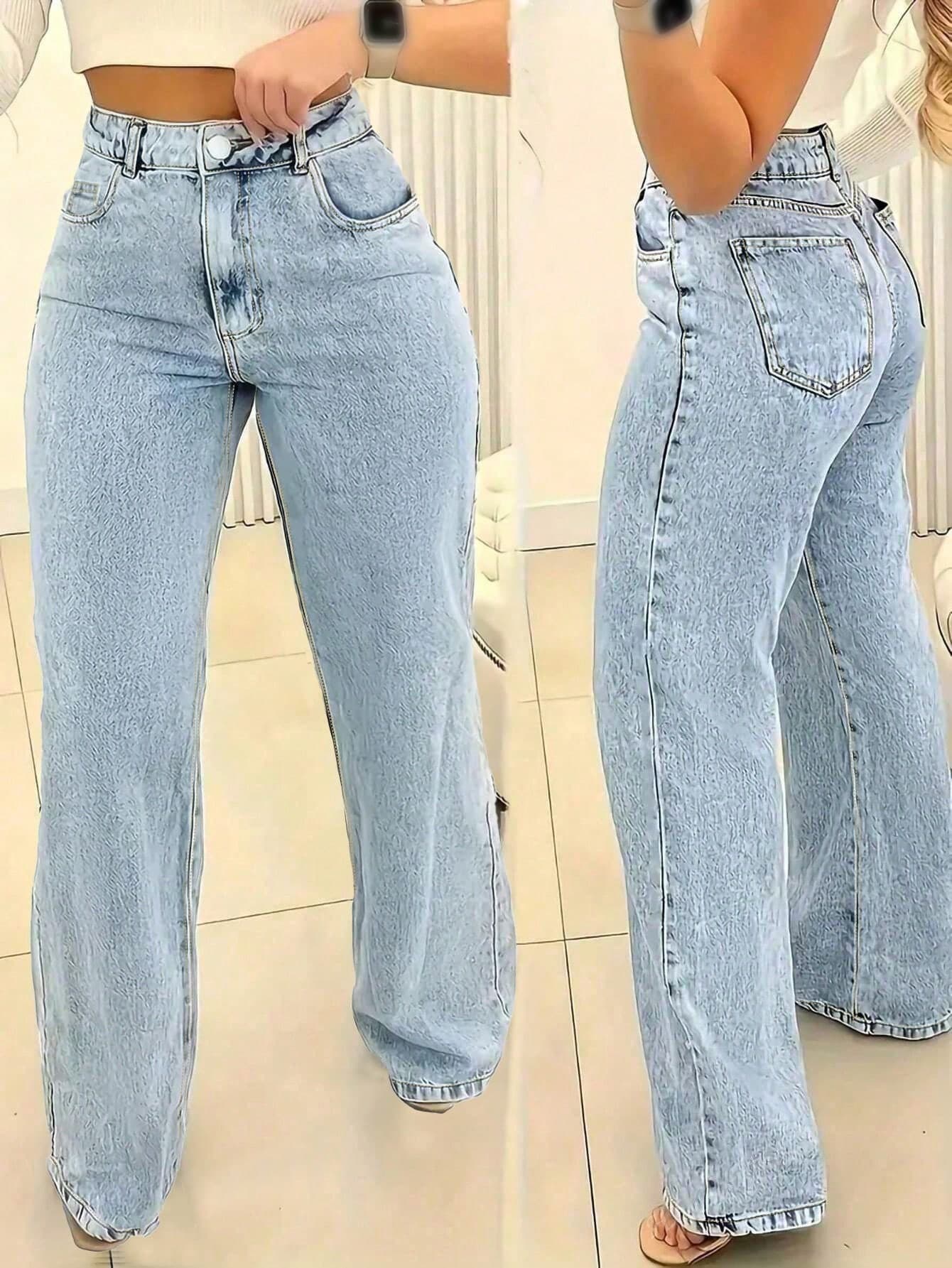 Women's Casual Loose Straight Leg Jeans With Pockets