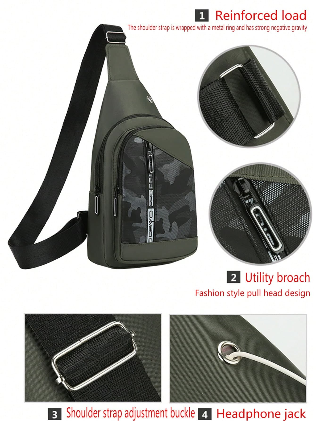 New Fashion Camouflage Pattern Multi-Function Messenger Bag, Men Shoulder Bag With High-Quality Strap, Large Capacity Crossbody Bag, Water-Resistant Casual Travel Chest Bag, Ideal Gift For Men, Suitable For Outdoor, Camping, Travel, And Daily Use Streetwear