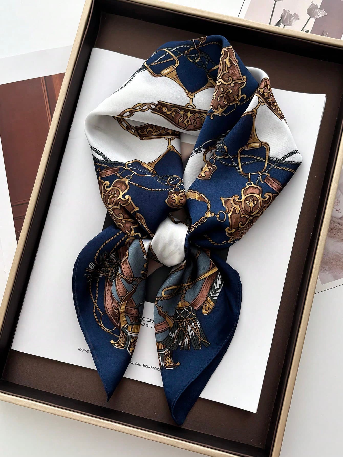 1pc Square Satin Bandana Scarf Women Paisley Print Head Scarf Wrap Bag Accessory