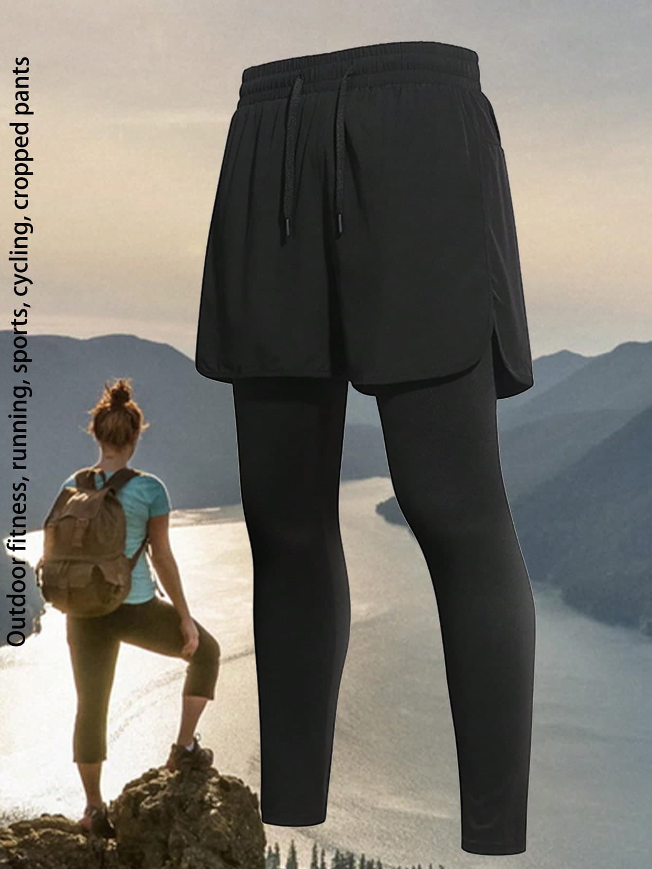 1Pc Women'S Outdoor Sport Leggings, Fitness Jogging Running Pants Cycling 3/4 Pants Tights Black Spring Sports
