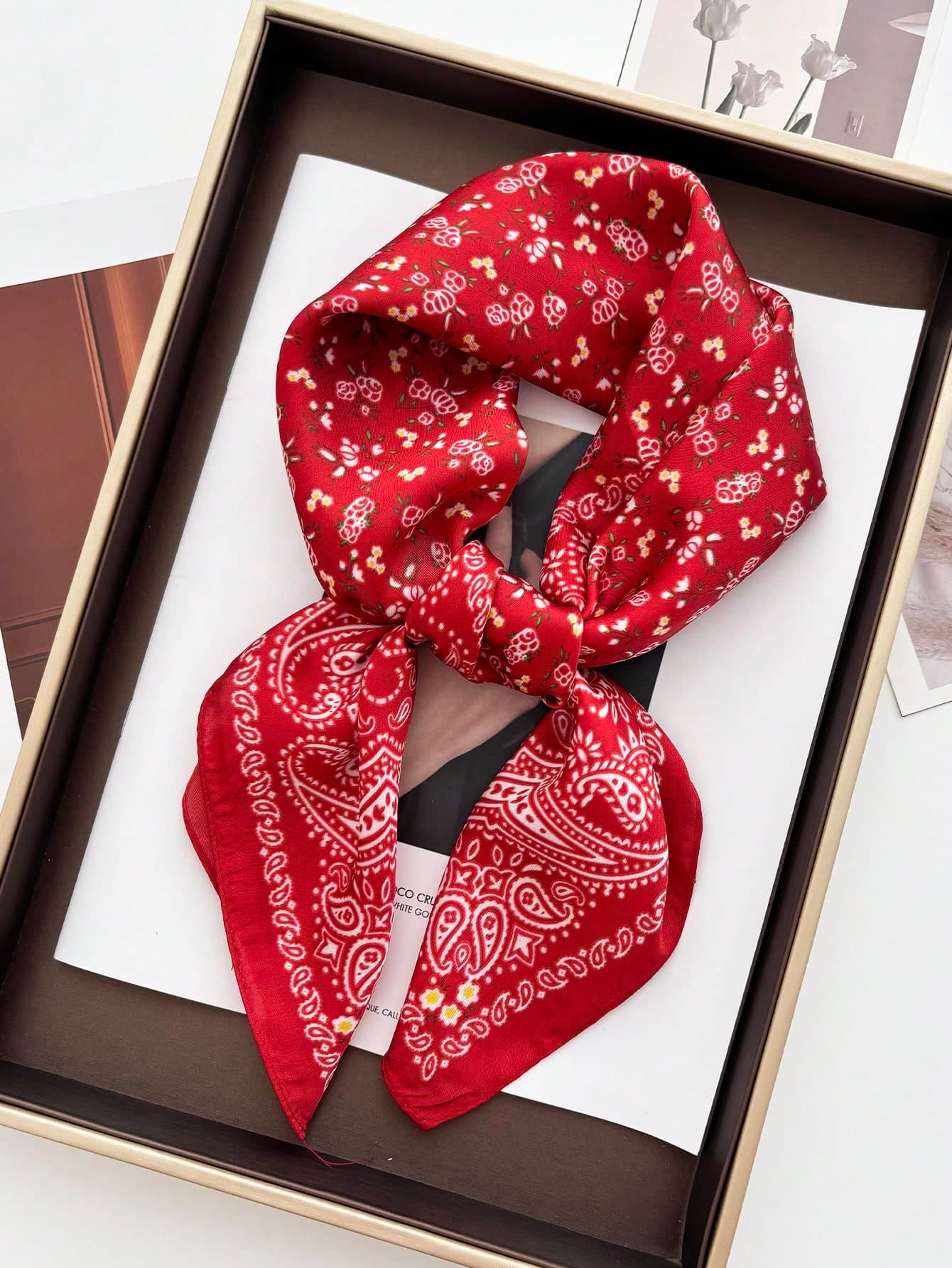 1pc Women Small Satin Square Print Wrap Handkerchief Bandana Neck Hair Skinny Tie Scarves Shawls