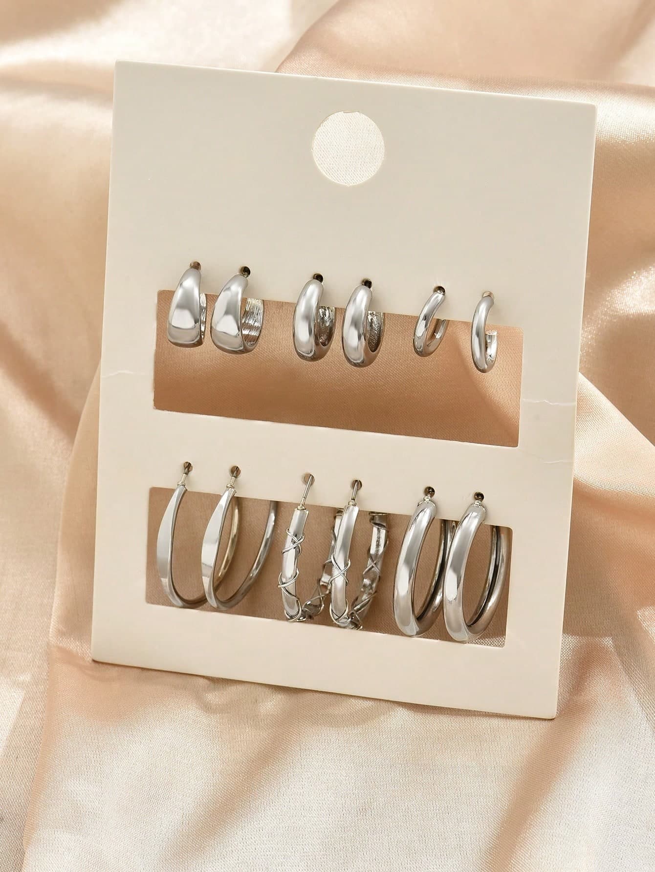 6 Pairs Geometric Creative Fashionable Minimalist Everyday Versatile Delicate Small Earrings, For Women