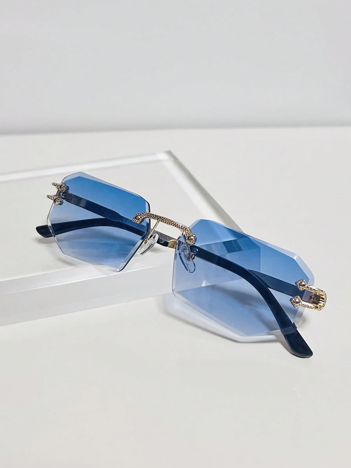 1pc Men's Vintage Geometric Shaped Fashion Glasses, High-Quality Rimless Lens, Metal Temples, Suitable For Daily Casual Wear, Photography Accessories, Versatile Fashion Glasses, Ideal Gift Back To School Fashionable Preppy School Look