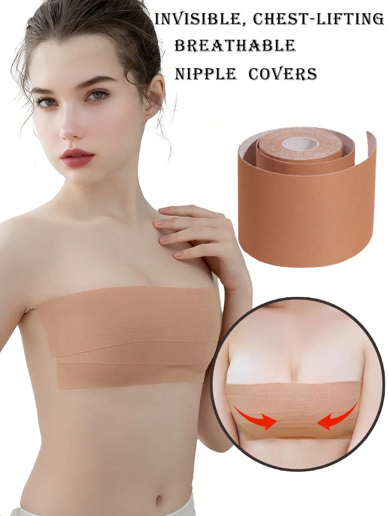 Women's Breast Support Bandages, Invisible Nipple Covers, Sticky Bras, Strapless Bras, Anti-Bullying Stickers, A-E Cup Large Breasts Self-Adhesive