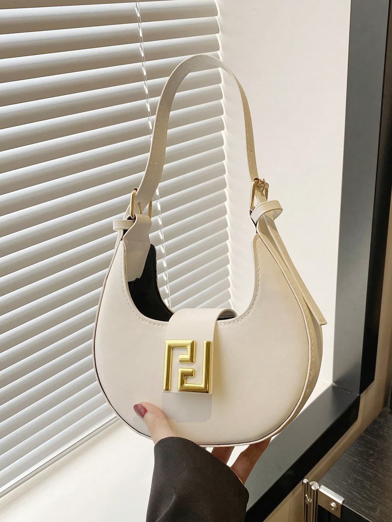 1pc Solid Color Retro Minimalist PU Leather Shoulder Bag, Fashion Underarm Metal Decor Shoulder Bag, Suitable For Daily Shopping, Dating, Work, Business And Party, Crescent-Shaped Women Handbag, Vintage