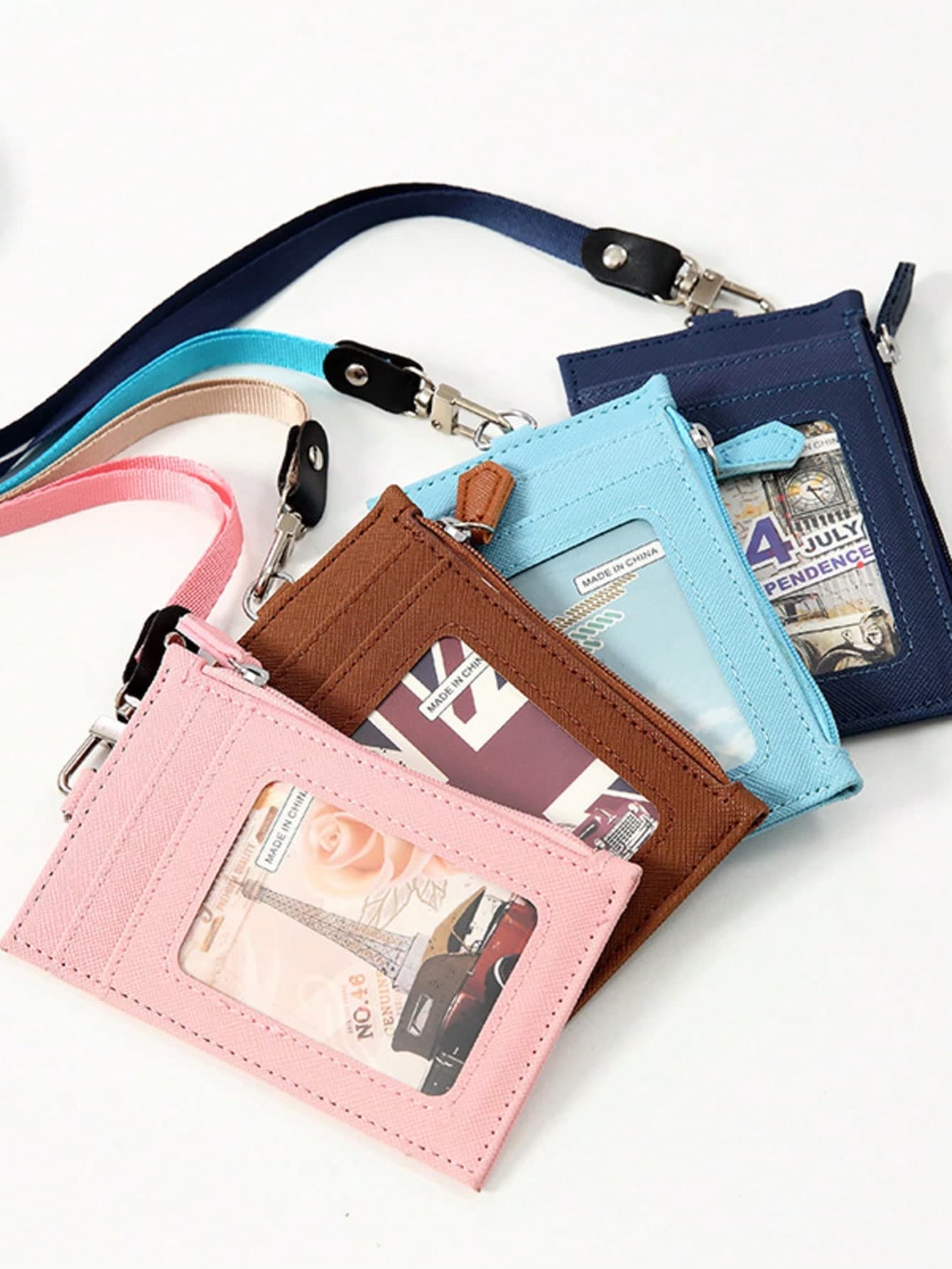 Casual Faux Leather Card Holder - 1pc Zippered ID Case With Lanyard - Unlined Hand Washable For Women Wallet Mini Wallet Purse Wallet School Supplies Card Wallet Wallet Back To School Supplies
