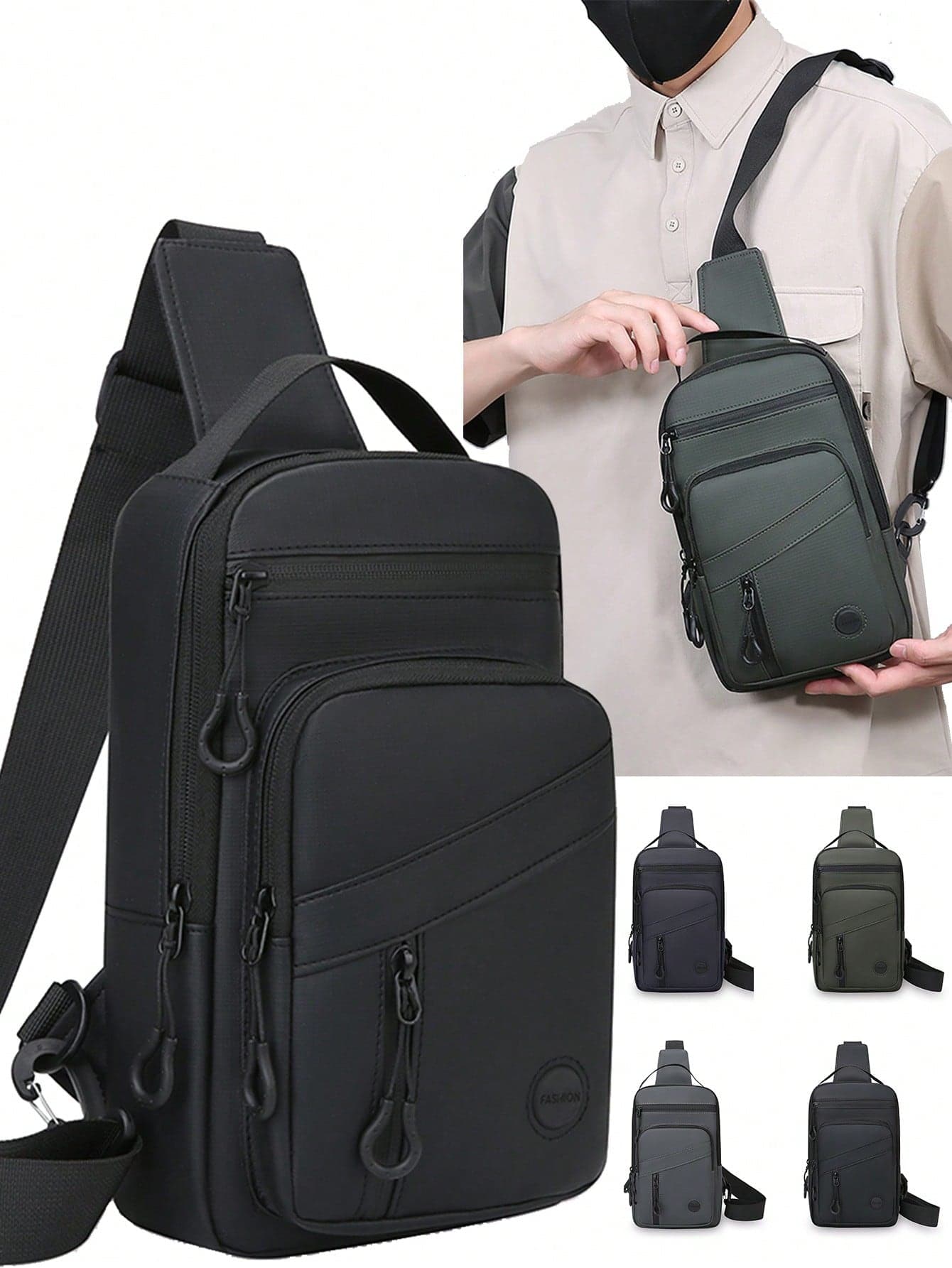 1pc Lightweight Outdoor Chest Bag, Large Capacity Shoulder Bag, Versatile Fashion Sling Bag, Men Sports Messenger Bag, Multi-Zipper Handbag With Multiple Compartments, Suitable For Motorcycle, Cycling, Commute, School, Travel Streetwear Phone Bag, Thigh Bag, Camping, Easter, Hiking Bag
