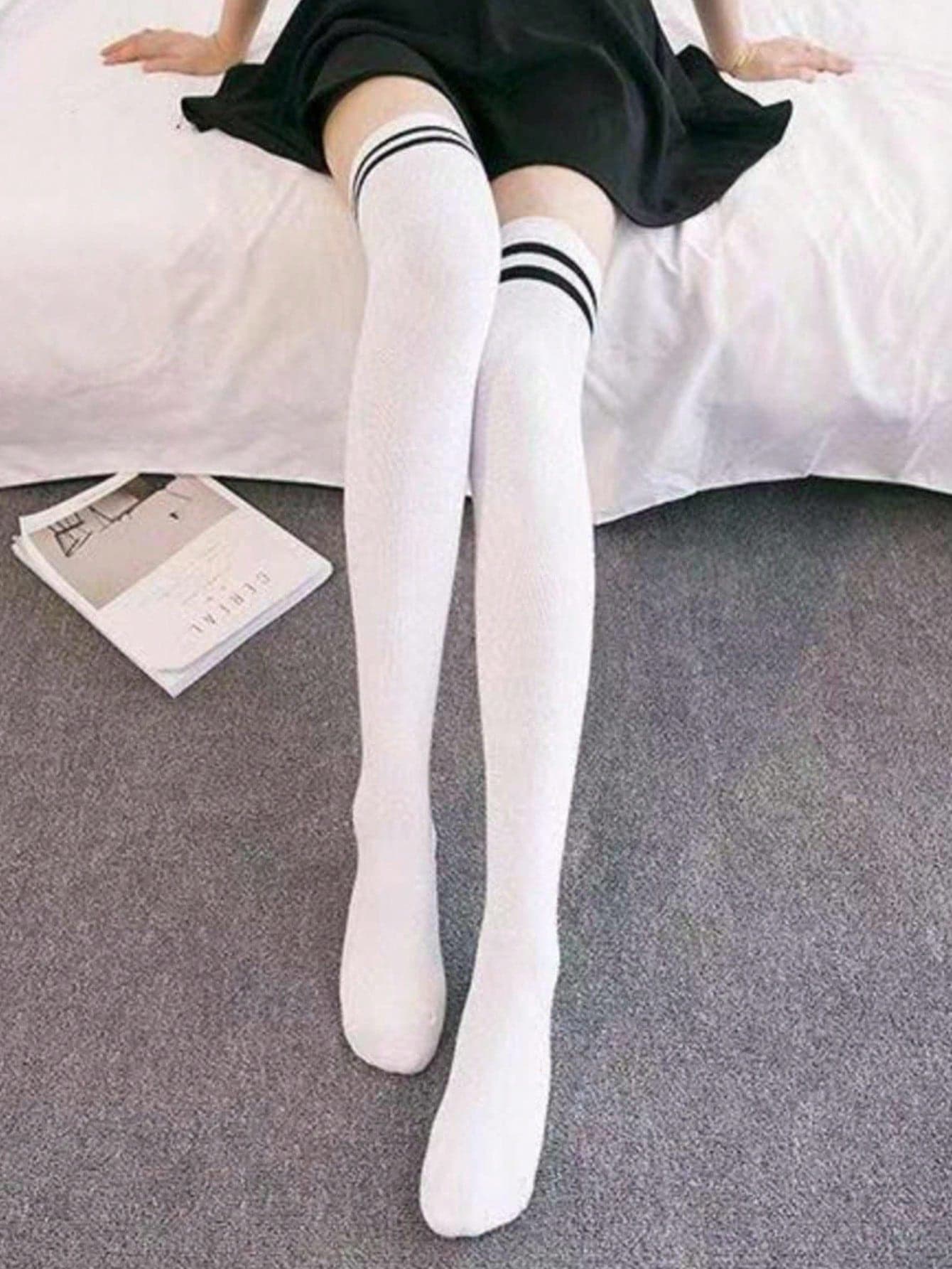 1/2/3 Pairs Women Knitted Thigh High Socks, Striped Tight Fit Over The Knee Long Socks, Warm Socks, Suitable For Daily Wear, Cosplay, Y2k, Cozy