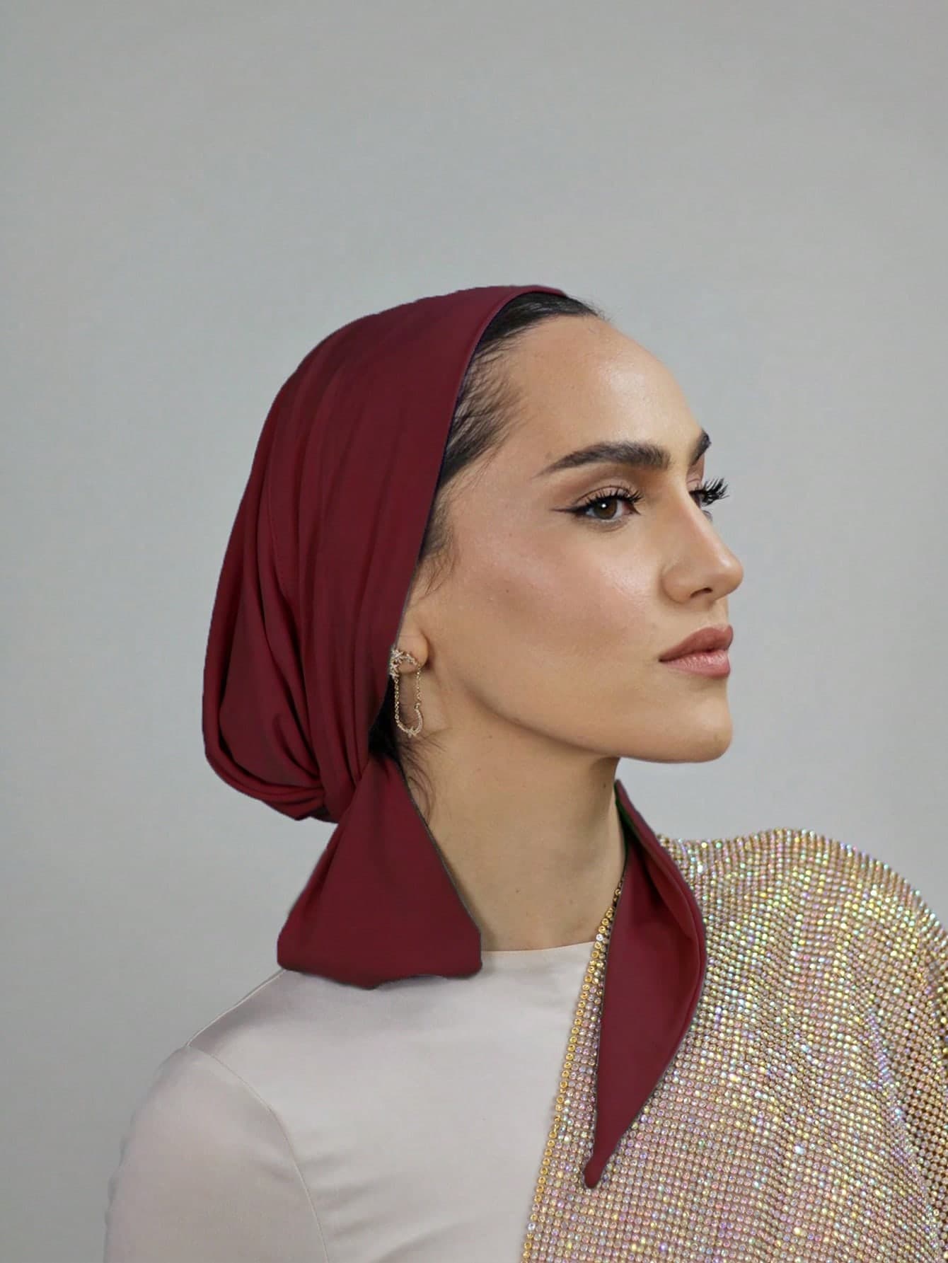 1pc Women Solid Color Elastic Back Drawstring Turban, Headband - Hijab Caps, Breathable & Comfortable Stretchy Sports Headwrap, Suitable For Daily Wear, Sports, Yoga, Fitness And Fashion For Dress,Beach,Holiday