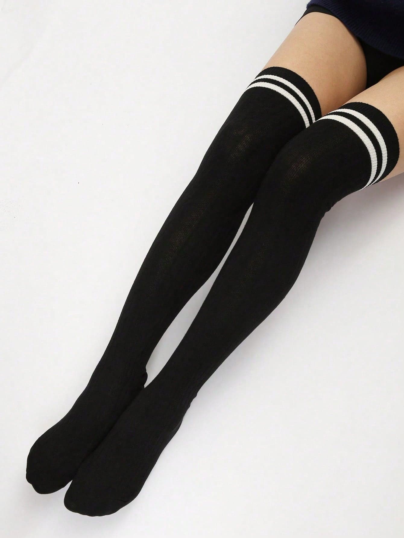 1 Pair Women's Simple Stylish Comfortable Thigh High Socks With Two Stripes, Versatile For All Seasons, Y2K, Cozy