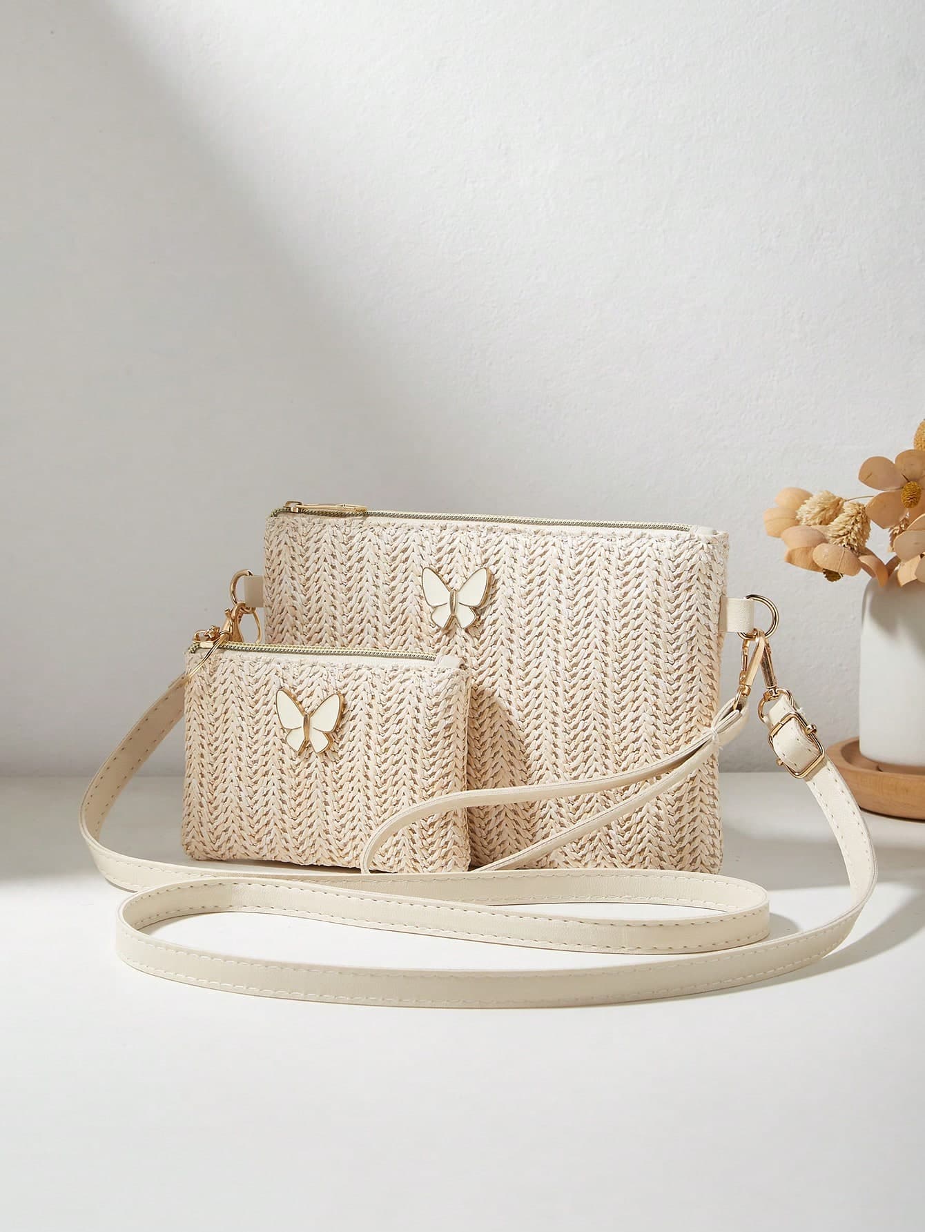 2pcs/Set Fashionable New Straw Woven Shoulder Bag & Crossbody Bag & Coin Purse For Women