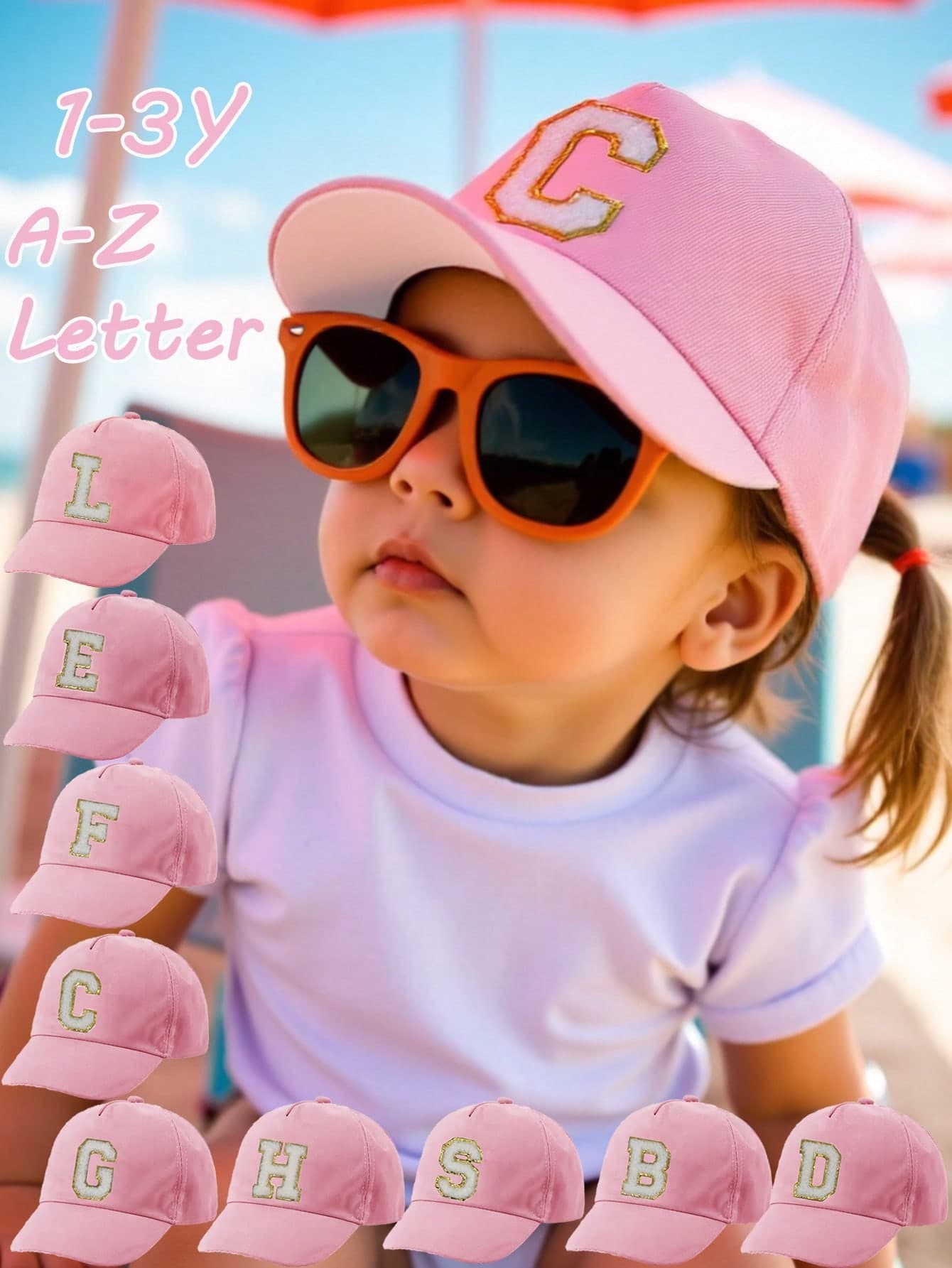 1pc A-Z 26 Letters Kids Baseball Cap, Suitable For 1-3 Years Old Toddler Girls Outdoor Sun Hat