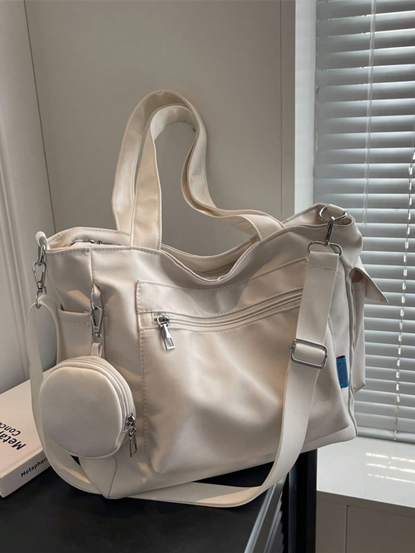 2pcs Set Fashion Solid Color Multi-Pocket Tote Bags