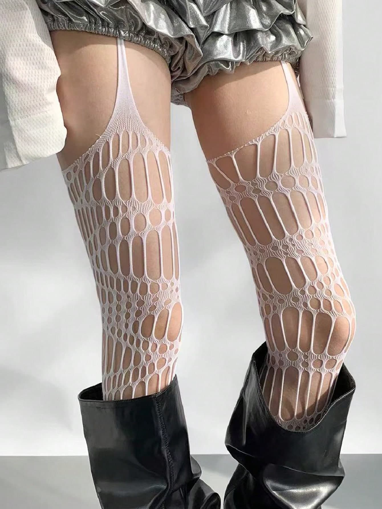 1 Pair Of Spider Web Suspenders, High Tube Hollow Mesh Socks, Long Tube Knee High Suspender Socks, Hollow Socks, Suitable For Daily Parties And Outings In Summer Christmas Gift