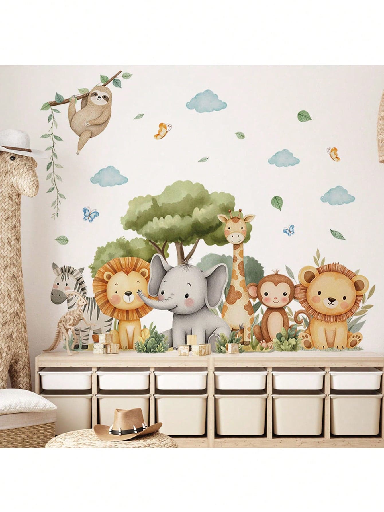 Watercolor Cute Forest Animal Wall Stickers For Toy Room Baby Room Decor Nursery Classroom Decor Home Decoration Cartoon Cute Animal Stickers