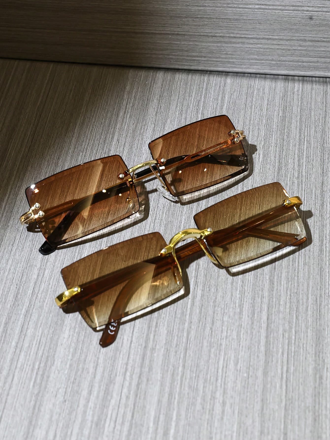 2 Pcs Women's Rimless Rectangular Metal Sunglasses, Retro UV Shades For Travel And Beach