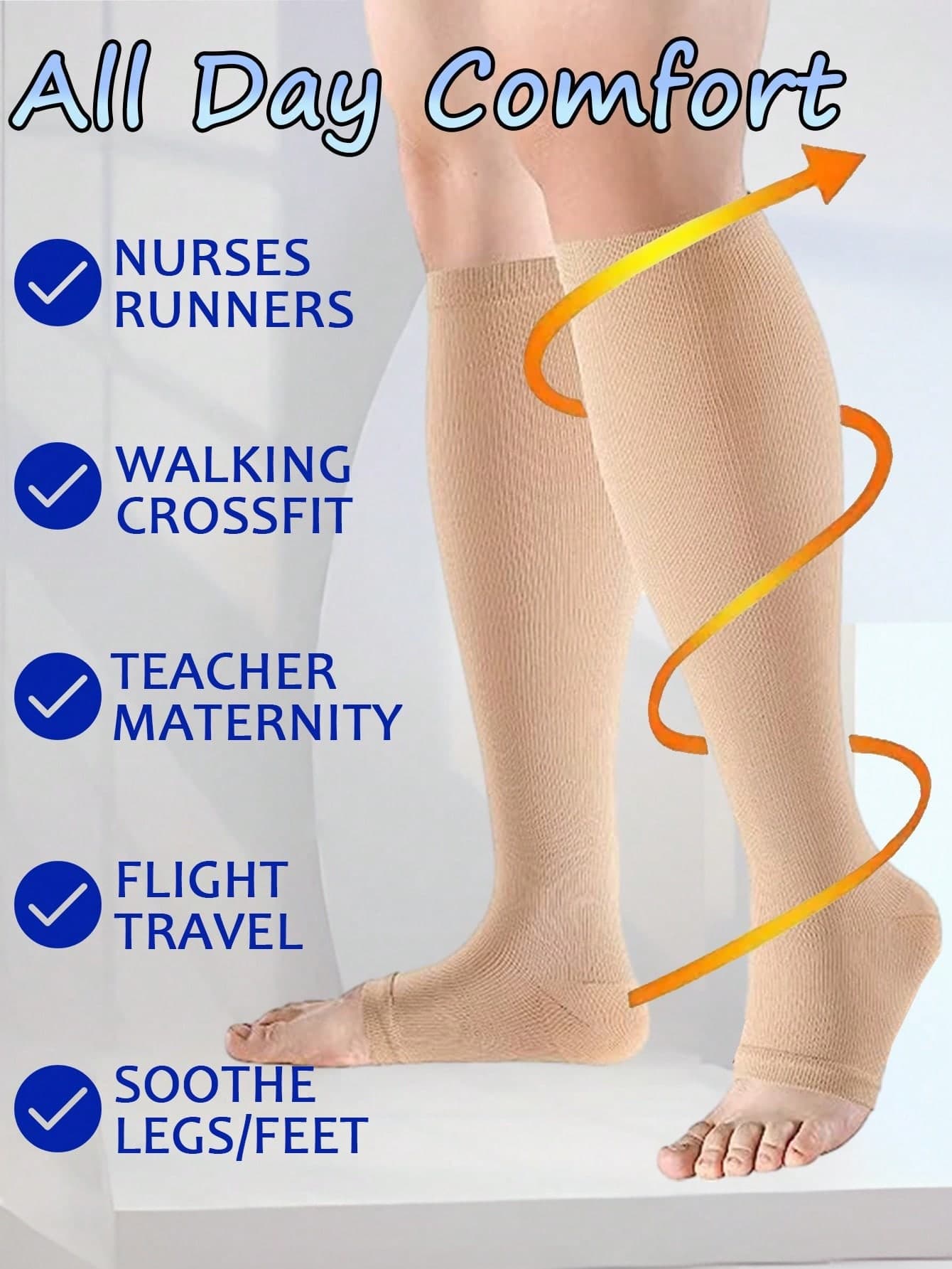 15-20mmHg Compression Knee-High Socks, Thigh-High Unisex Circulation Socks For Men & Women, Blood Circulation Issues, Running, Pregnancy, Workout, Gym, Maternity, Nurses, Medical Care, Cute Sports Style, Gold Bicycle Or Adult Support Socks, Circulation