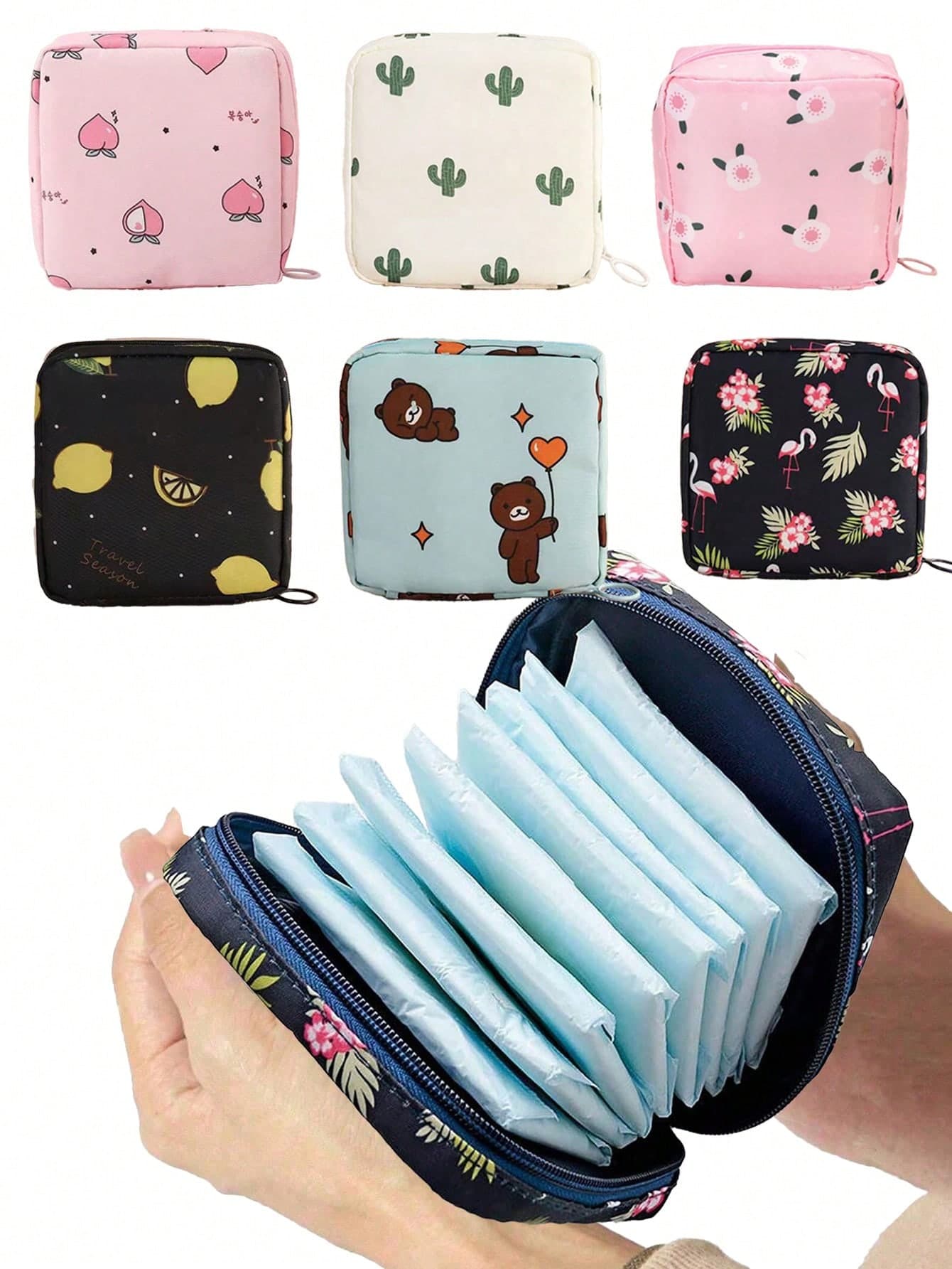 1pc Cartoon Sanitary Pad Storage Bag, Travel Sanitary Pad Organizer, Multi-Functional Portable Storage Bag, Large Capacity Sanitary Pad Student Storage Bag, Women Tampon Storage Bag