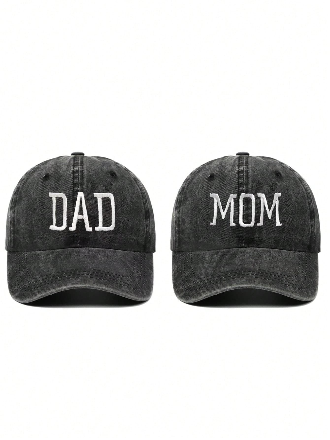 2pcs "Mom" And "Dad" Embroidered Baseball Caps, Breathable, Fashionable Unisex Design Suitable For Travel, Outdoor Activities