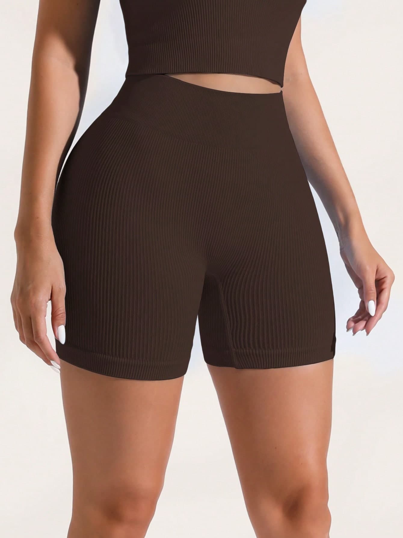 Women's Shorts, Outdoor Vacation Wear, Solid Color Versatile, High Waist Shorts For Summer, Seamless Knit, Comfortable, Suitable For Sports, Gym, Running, Tennis, Yoga, Pilates, Casual Daily Wear, Classic Ribbed, Mesh Sexy Style, INS, Y2K