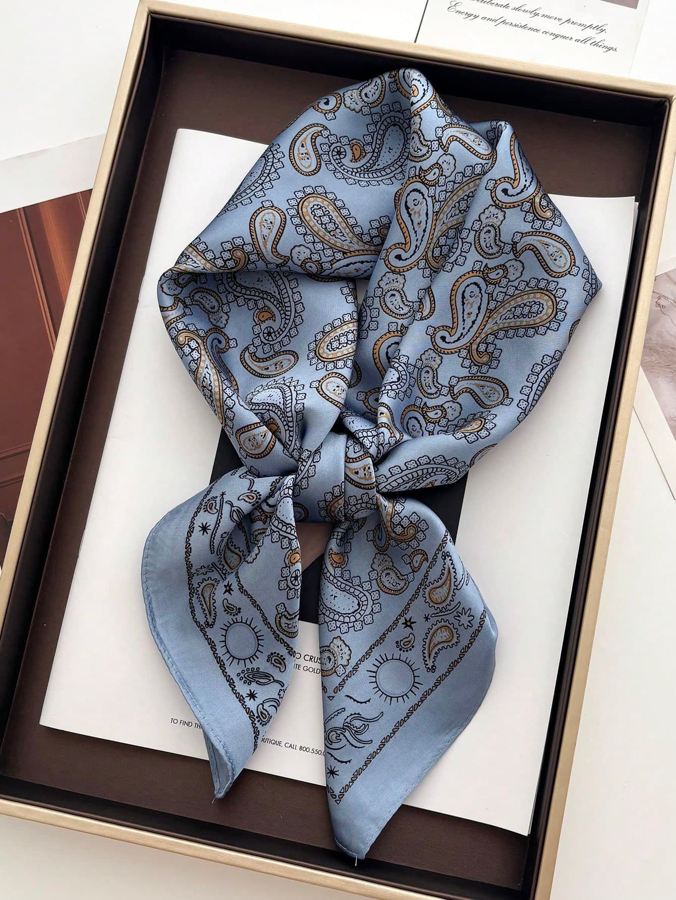 1pc Square Satin Bandana Scarf Women Paisley Print Head Scarf Wrap Bag Accessory