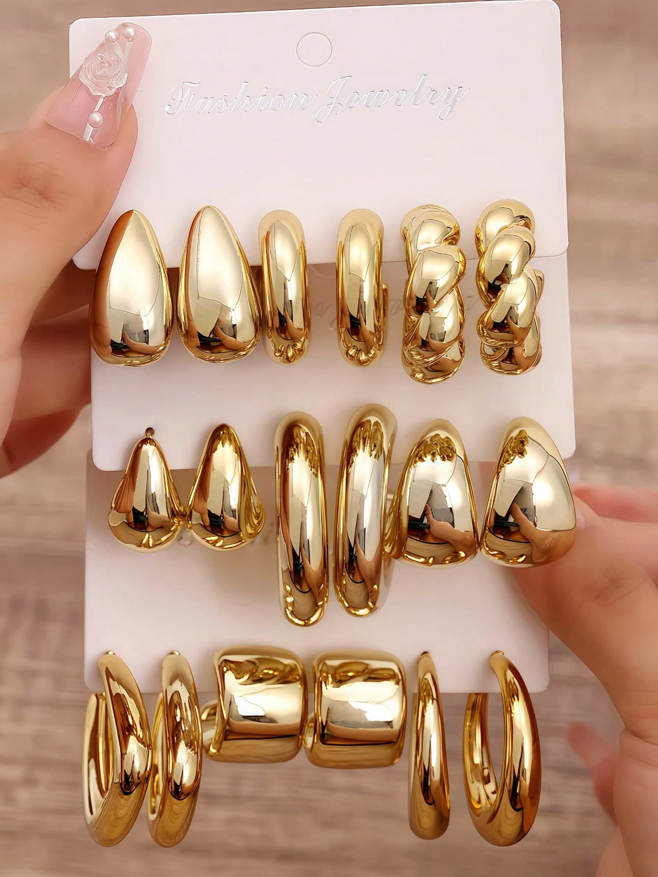 3 Pairs/9 Pairs New ABS Resin & CCB Exaggerated C-Shaped Water Drop Personalized Fashion Earring Set