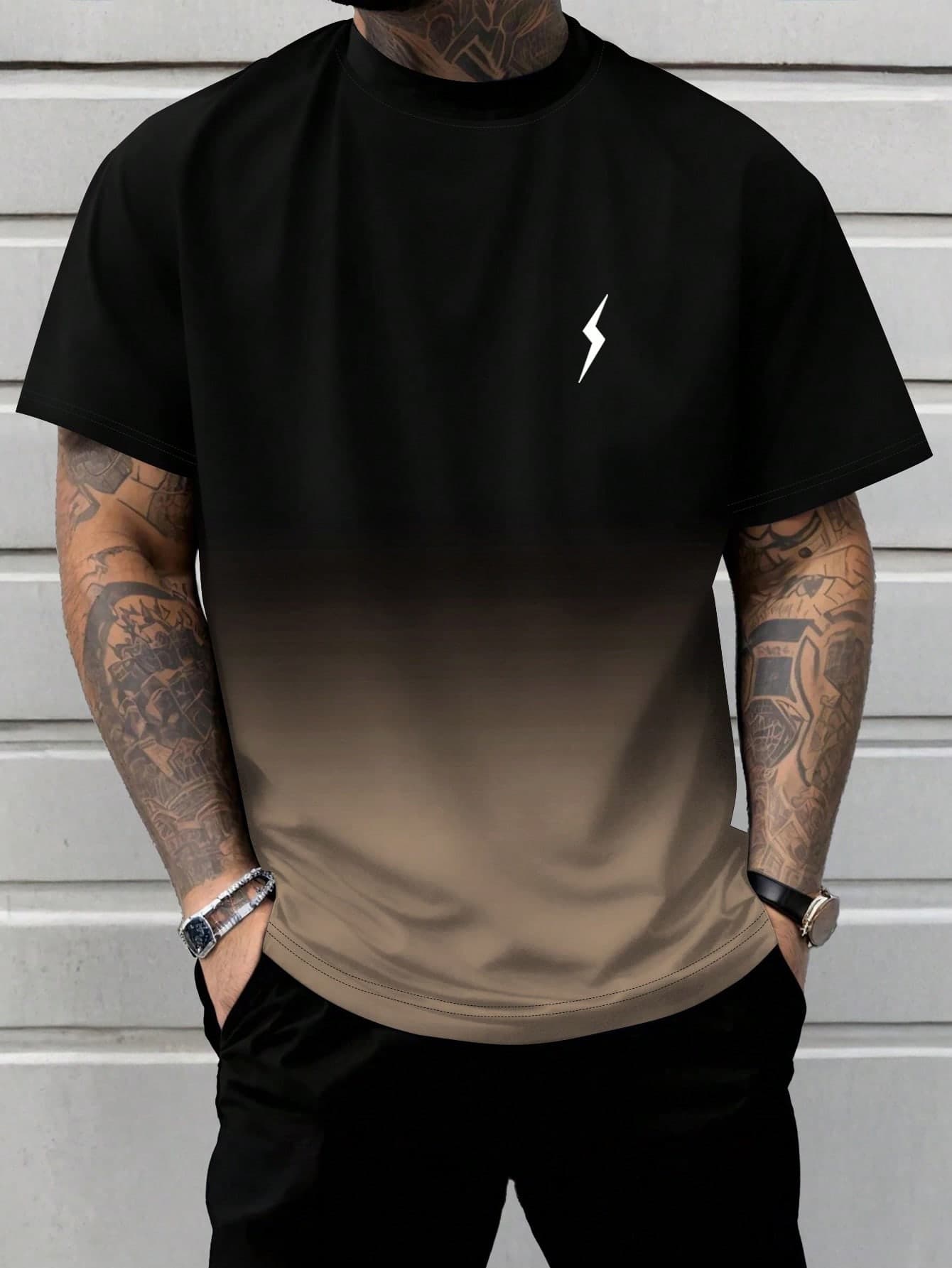 Men's Gradient Lightning Print Short Sleeve T-Shirt, Fashion Summer