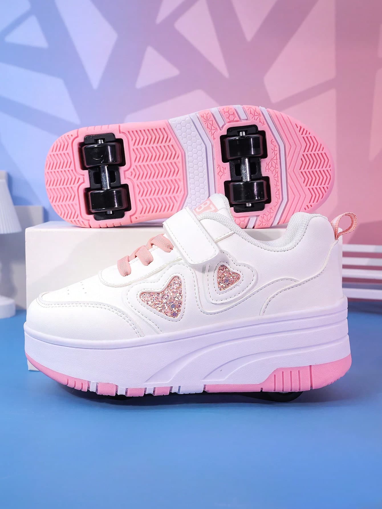Kids Wheeled Skate Shoes With 4 Removable Wheels, Casual Sports Shoes, Shoes, Fashion Leisure Shoes With Hook And Loop Strap For Boys & Girls