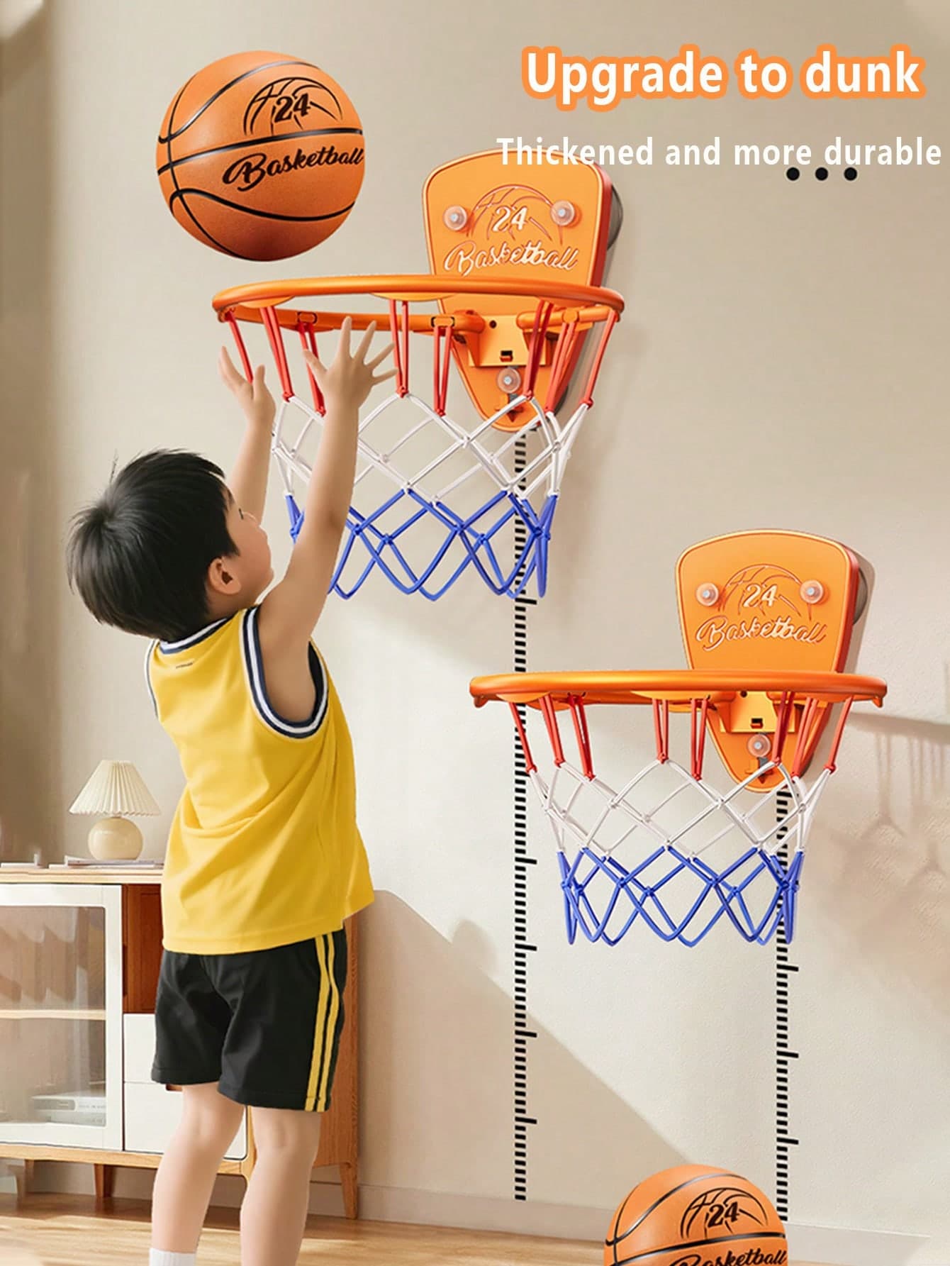 Boys Basketball Stand Set, Punch-Free Indoor Basketball Stand, Children's Shooting Stand For Home Use, 7inch Silent Basketball With Air Pump, Parent-Child Interactive Toy