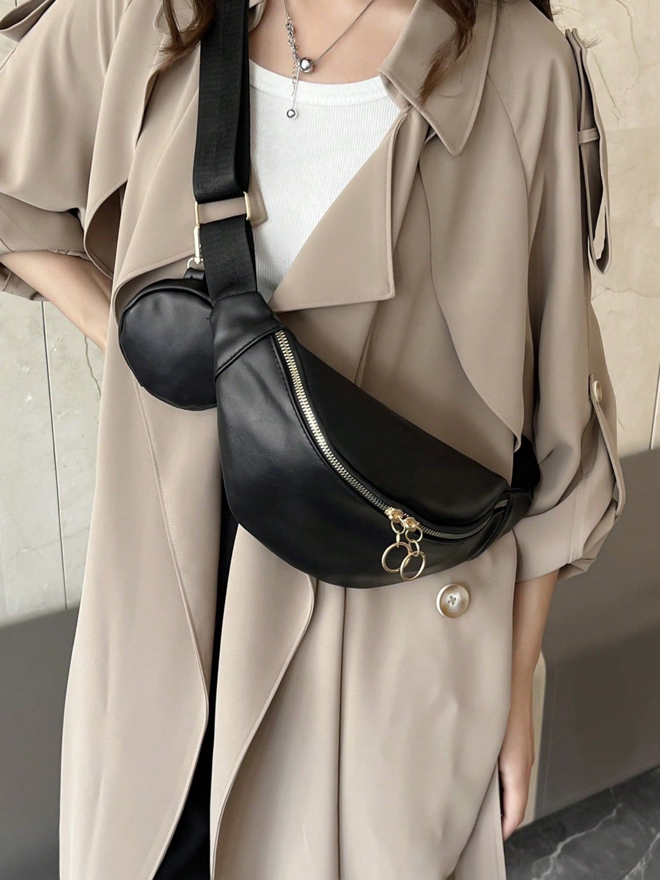 1pc Women's Solid Color PU Leather Fashionable Casual Versatile Shoulder Bag/Waist Pack, Portable, Suitable For Commuting, Sports, All Seasons