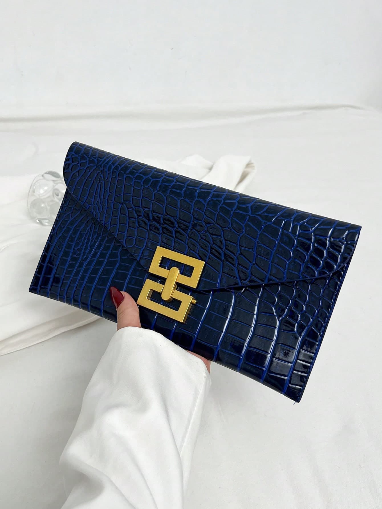 1pc Simple Solid Color Minimalist Chic Stone Texture Flap Clutch Bag, Wedding,Bride