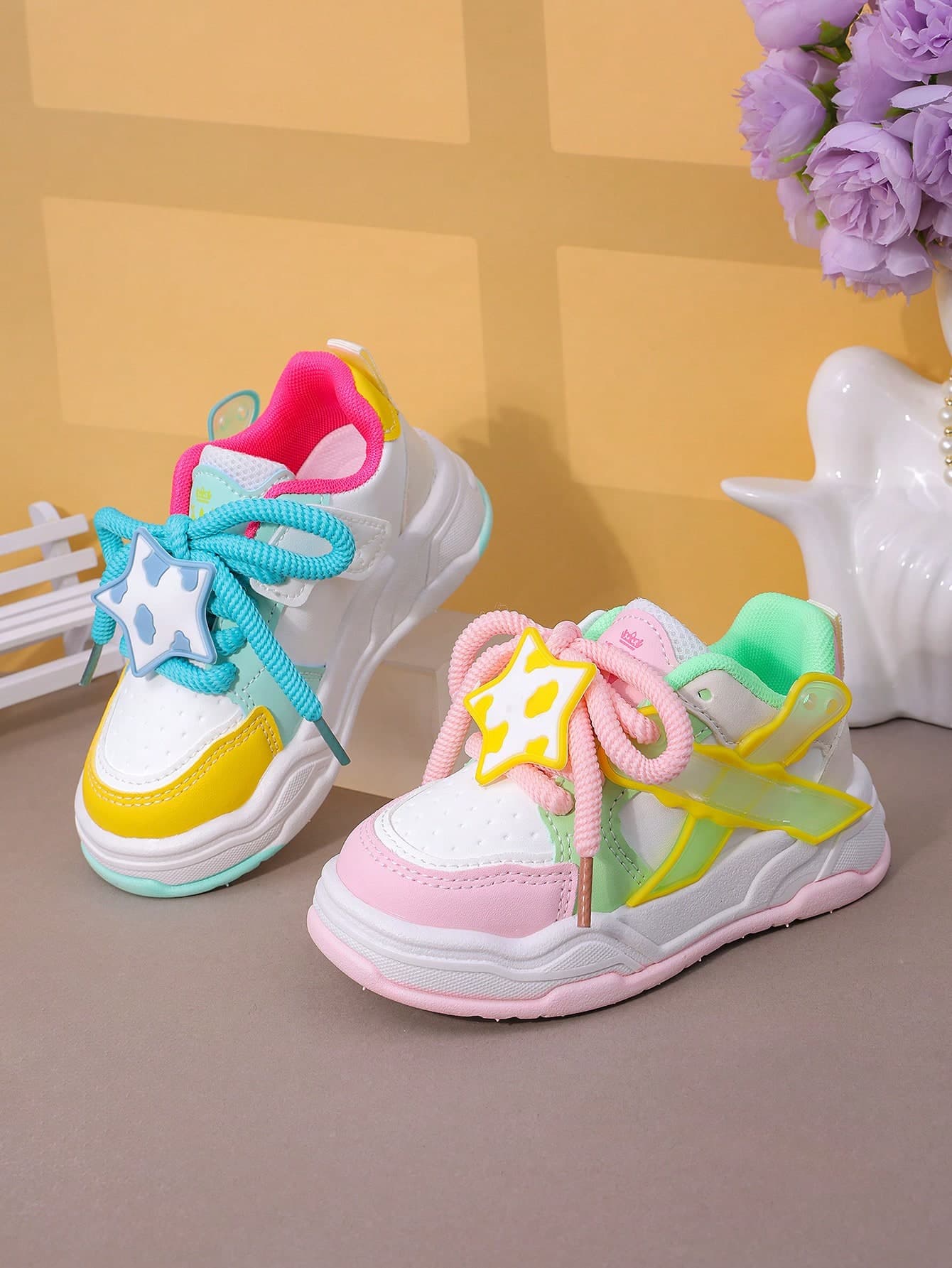 Summer New Kids Canvas Shoes, Fashion Girls Casual Shoes, Color Block Mid-Top Thick Sole Increased Height Shoes, Everyday Simple Girls Baby Sports Sneakers, Campus Student Running Shoes, White Shoes