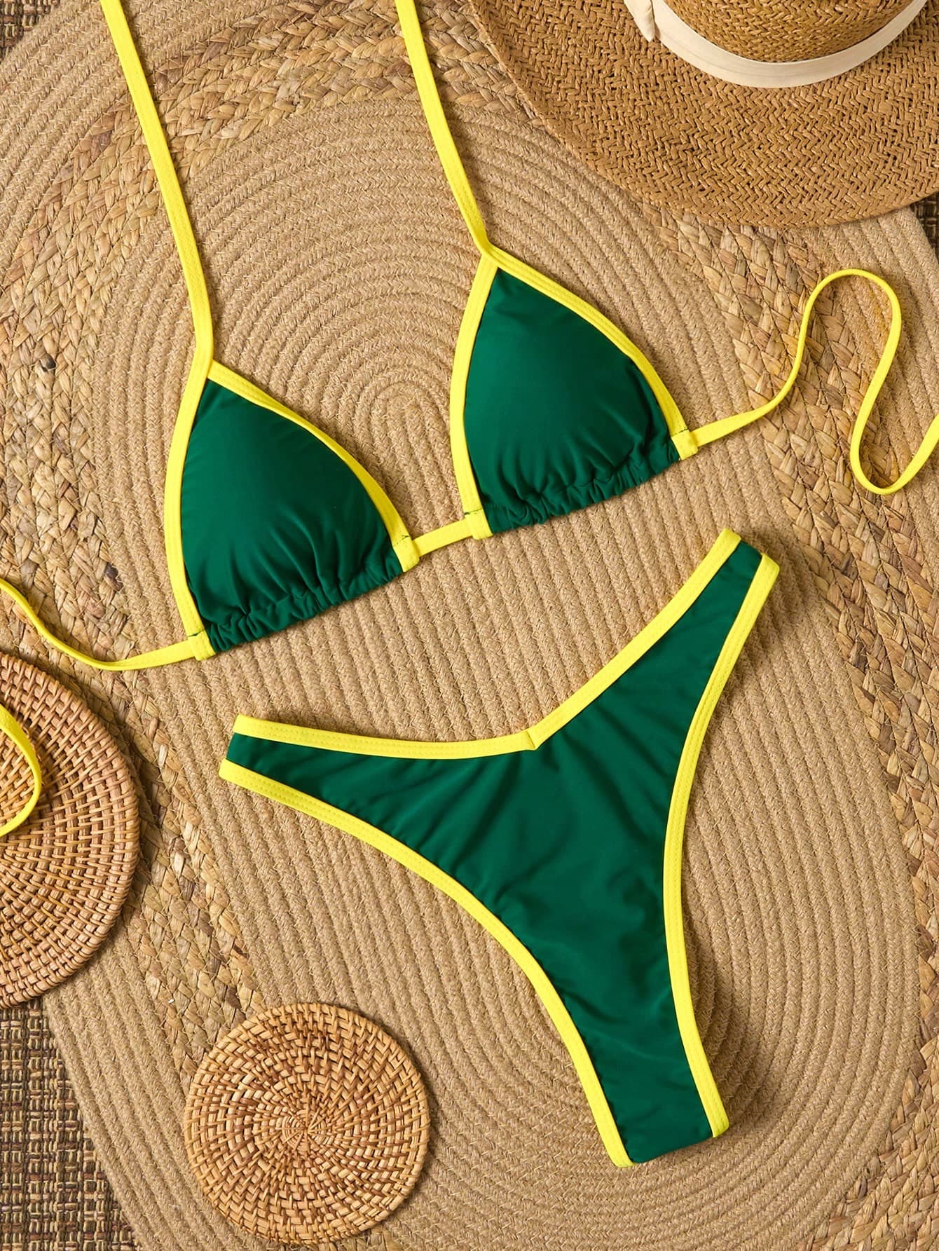 Tie Front V-Neck Colorblock Sexy Bikini Swimwear For Women, Beach Resort Summer Vacation