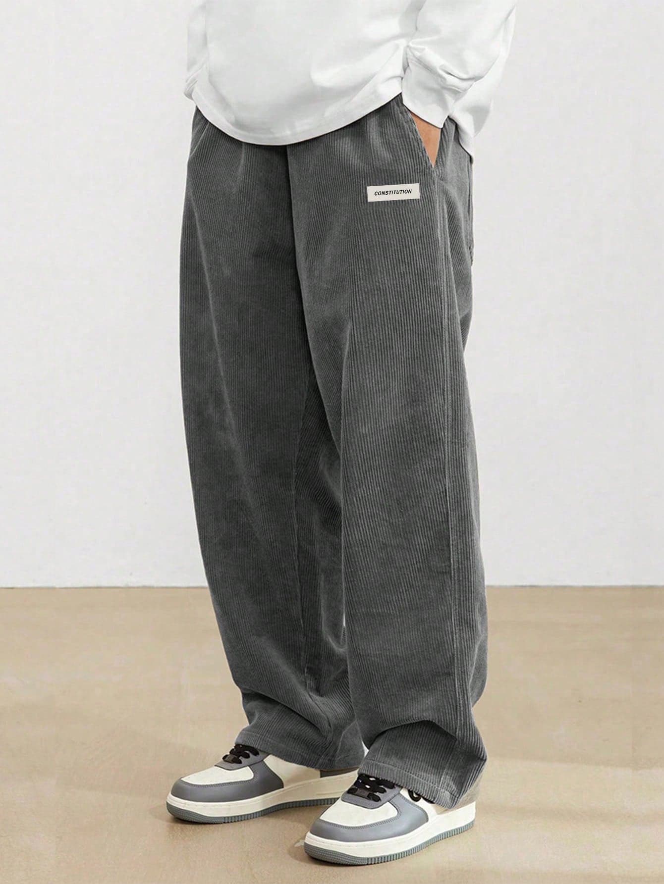 1pc Teens/Boys' Loose Casual Sports Solid Color Versatile Corduroy Straight Pants