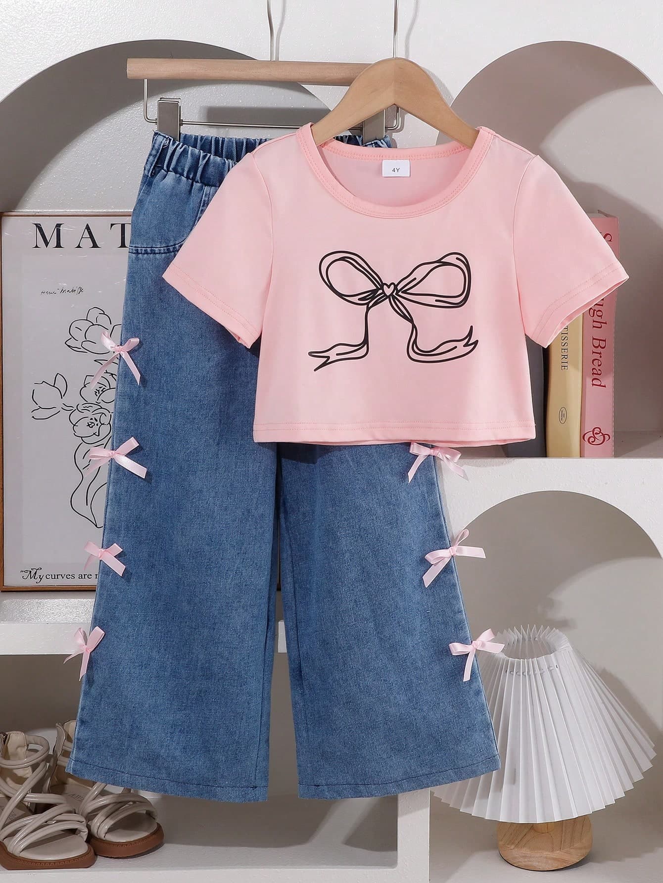 Girls Butterfly Print T-Shirt And Wide Leg Butterfly Decor Pants Set, Fashionable Summer Outfit