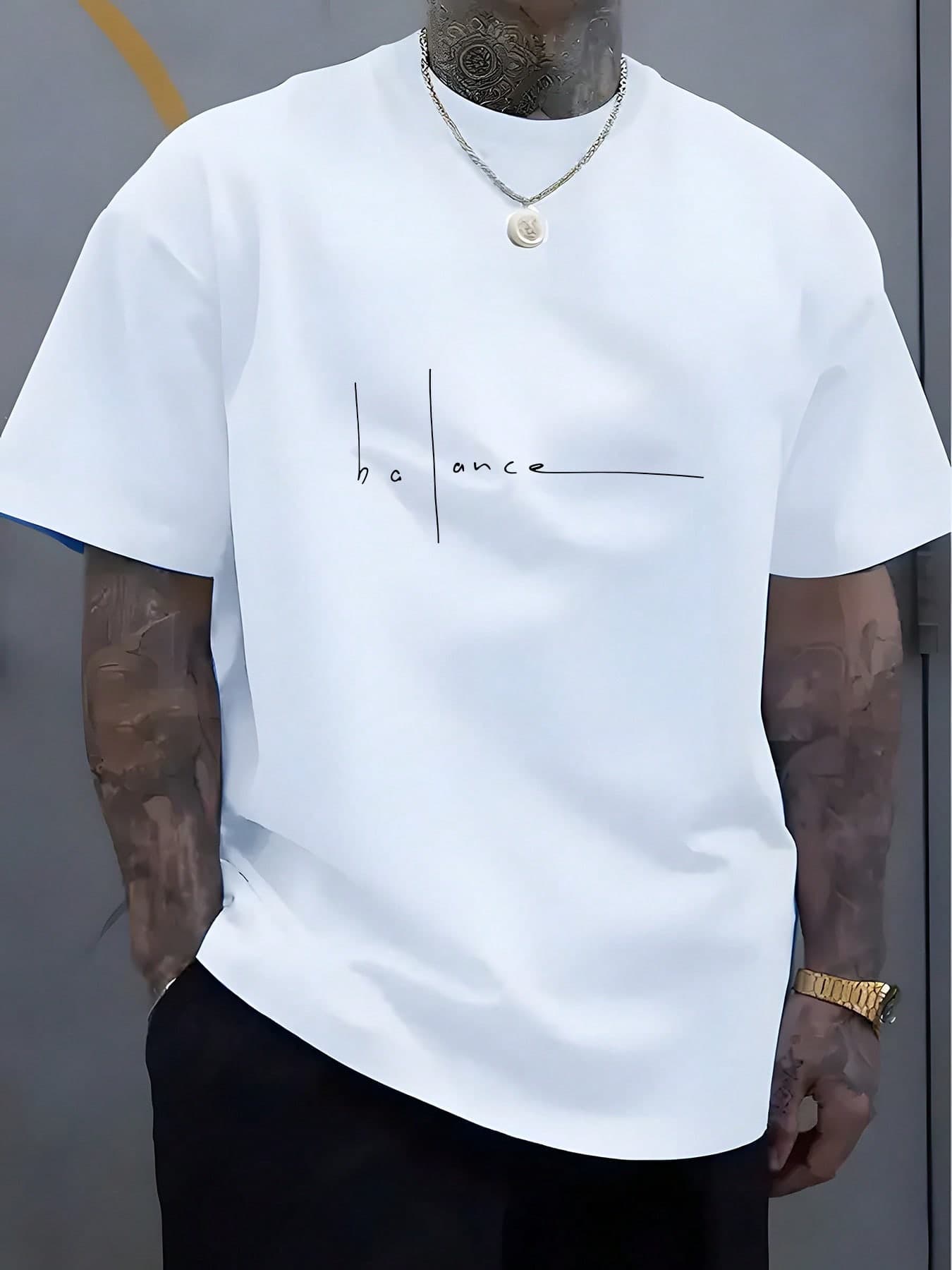 Men's Fashion Letter Print Round Neck Short Sleeve Casual T-Shirt