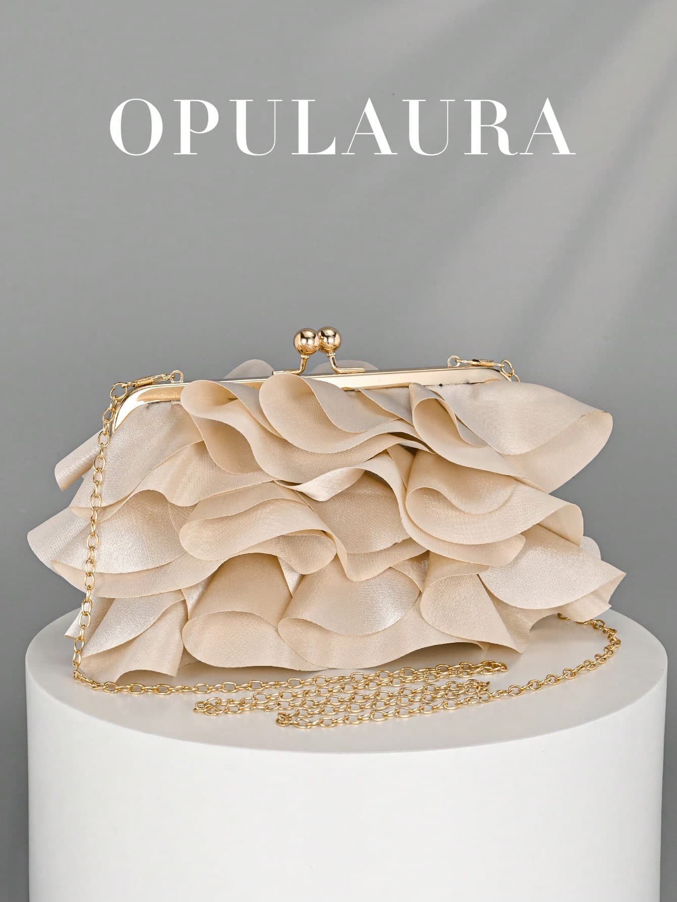 OpulAura Women Elegant Charming Petal Party Clutch Bag, Ruffle Design Evening Purse, Suitable For Wedding/Vacation/Formal Party/Prom,Bride