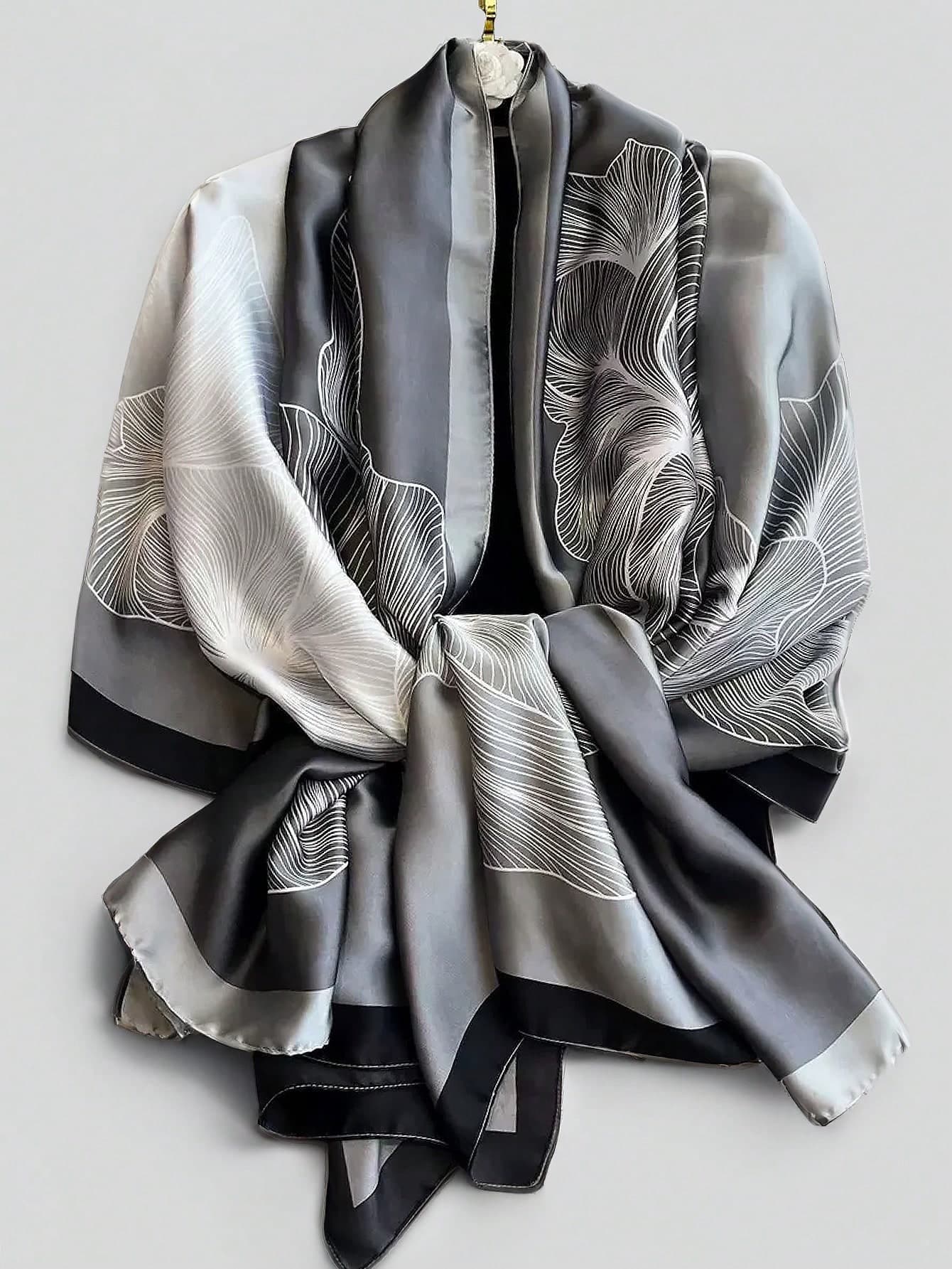 1pc Faux Silk Line Minimalist Scarf, Ladies Lightweight Shawl For Beach/ Accessory For Daily Wear For Dress, Travel Essential