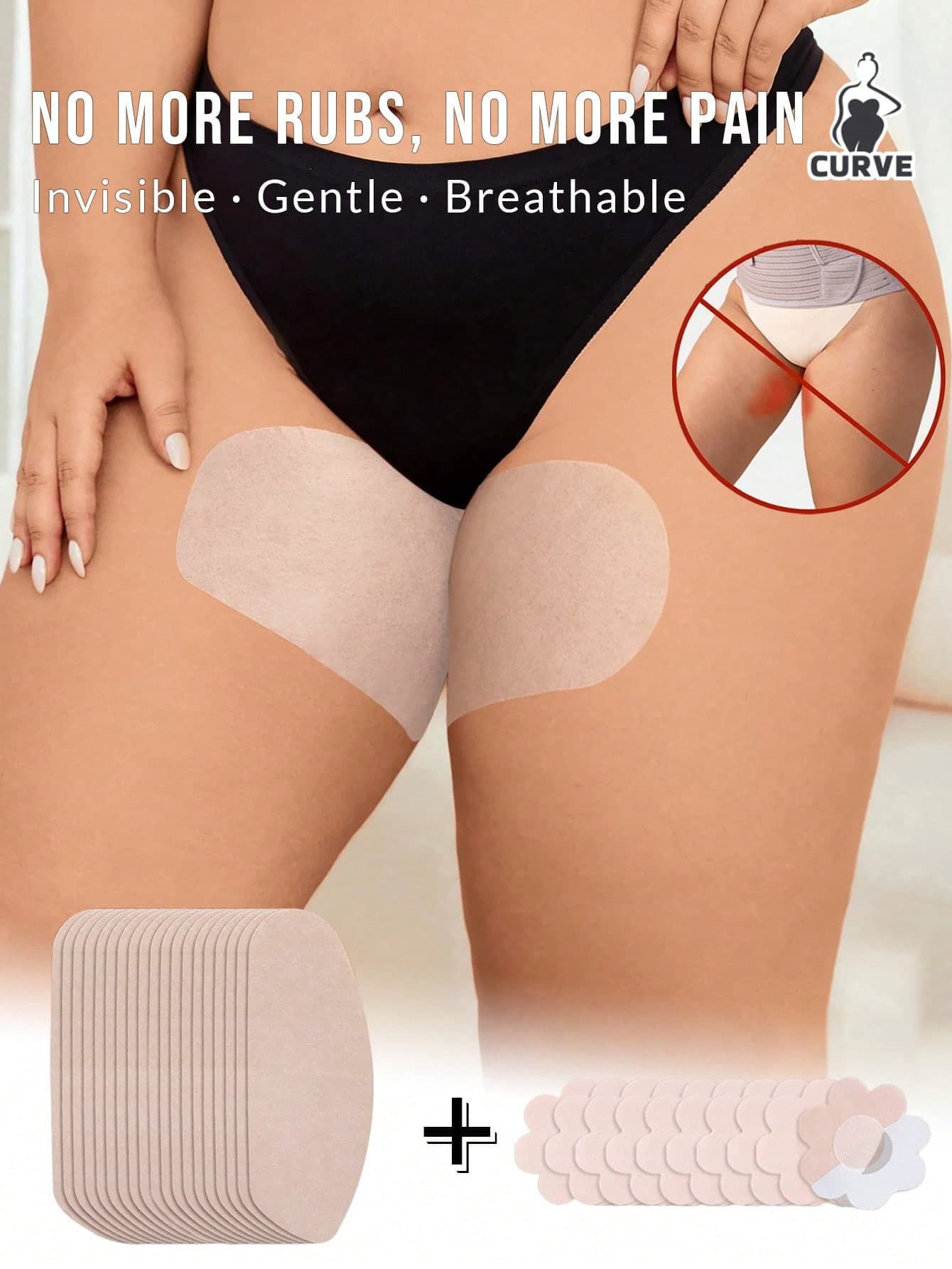 20Pcs Extra Large Anti-Chafing Kit, Elastic Invisible Thigh Anti-Friction Stickers & Flower Nipple Covers For Men Women All Seasons