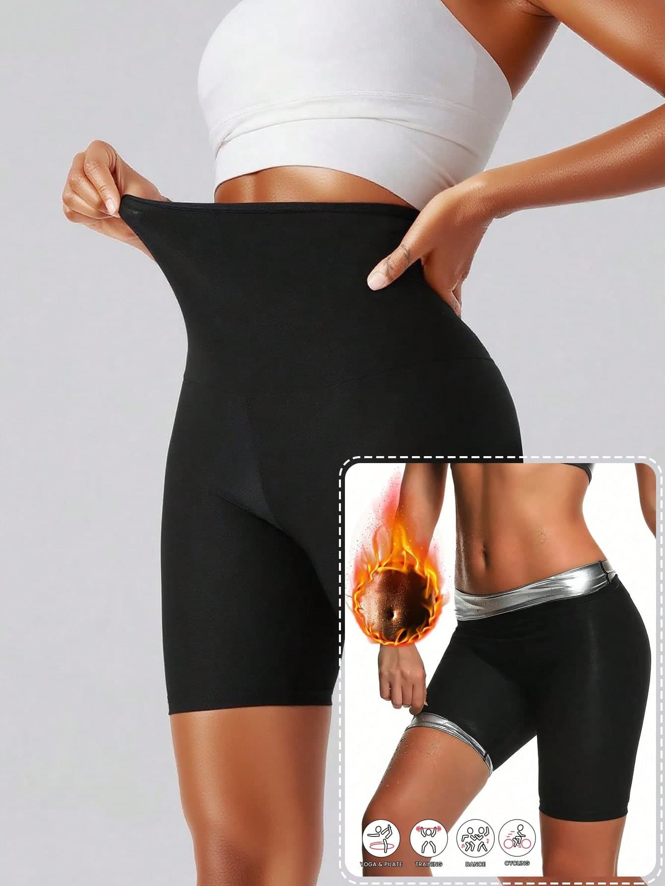 1pc Women's Sauna Shorts, High Waist Compression Fitness Sweat-Wicking Abdominal Shaping Shorts Sports