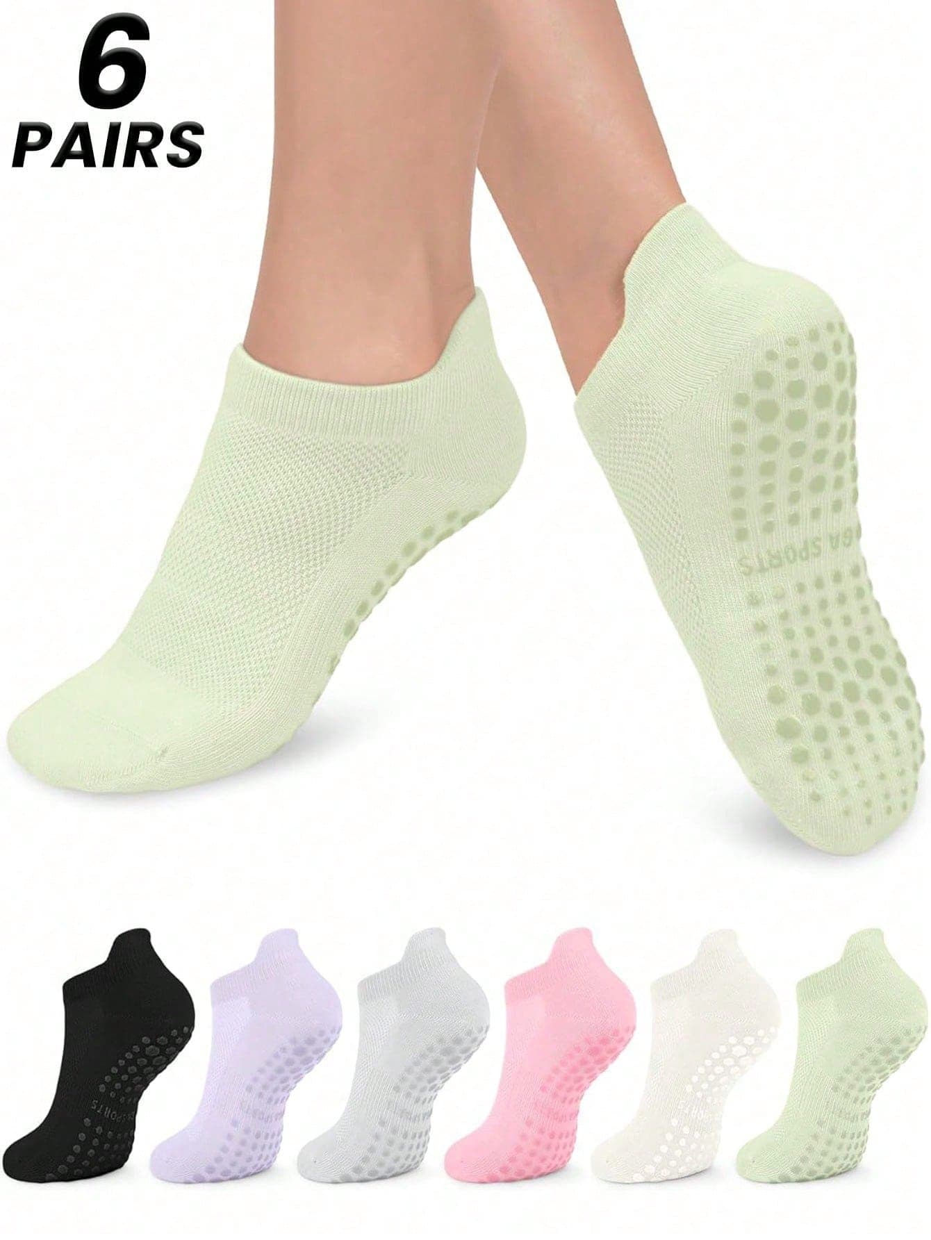 6 Pairs Women Colorful Yoga Socks, With Grips And Ankle Cuffs, Breathable Short Yoga/Dance Socks Suitable For Sports, Ballet, Yoga, Available In 2/6/10/12/20/30 Packs, Pilates Socks
