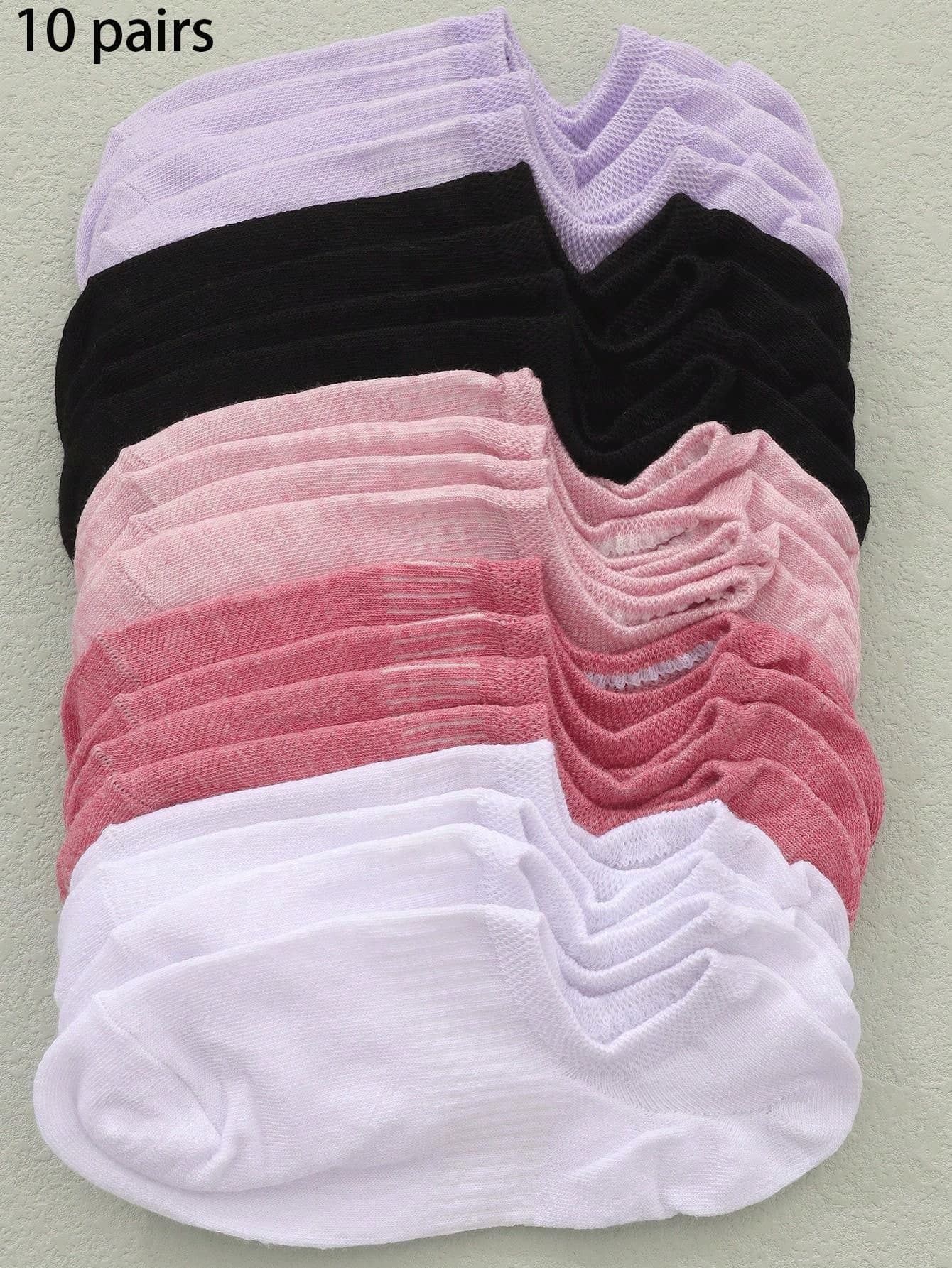 10 Pairs Women's Assorted Color Casual Thin Boat Socks For Summer, Breathable Low Cut No-Show Invisible Non-Slip Ankle Socks